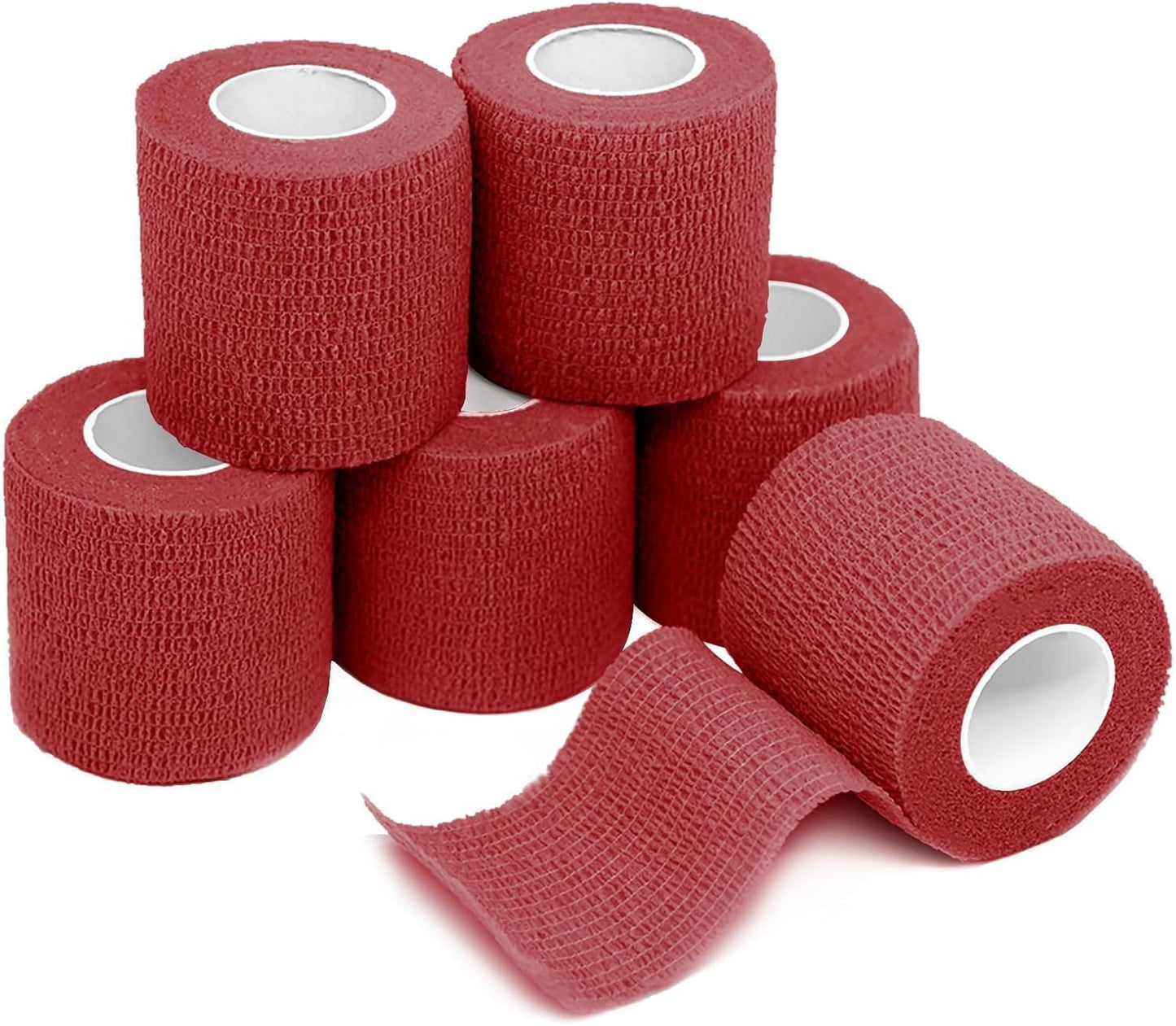 FriCARE Self Adhesive Bandage Wrap, Medical Tape in First Aid Kit, Cohesive Bandages for Wounds Sport Vet, FSA/HSA Eligible, 2 Inches X 5 Yards 6 Rolls, Burgundy