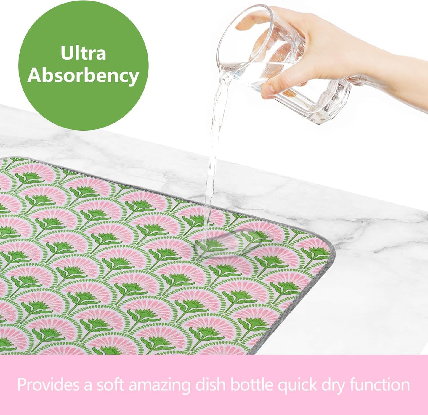 SHIYUE Dish Drying Mat for Kitchen Counter Super Absorbent Spring Kitchen Decor Microfiber Drying Matainers Rack Fast Pad Dish Drainer Mats(Bohe Flower,16''x18'')