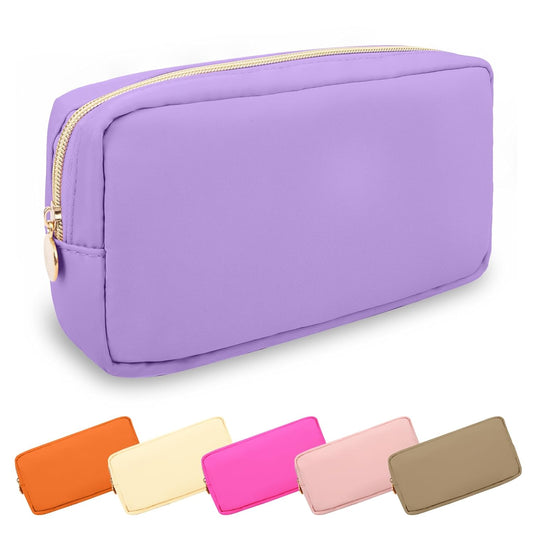 Small Makeup Bag Pouch for Purse, Nylon Travel Toiletry Storage Bag Cute Preppy Cosmetic Bag for Women Girls, Waterproof Makeup Organizer Bag Pouch Skincare Bag Purse with Zipper (Small-Grape)