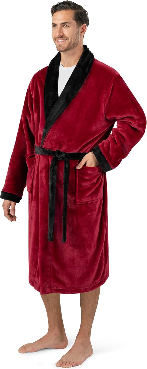 PAVILIA Mens Soft Robe Bathrobe for Men, Lightweight Fleece Male Robe Long Bath Shower Spa