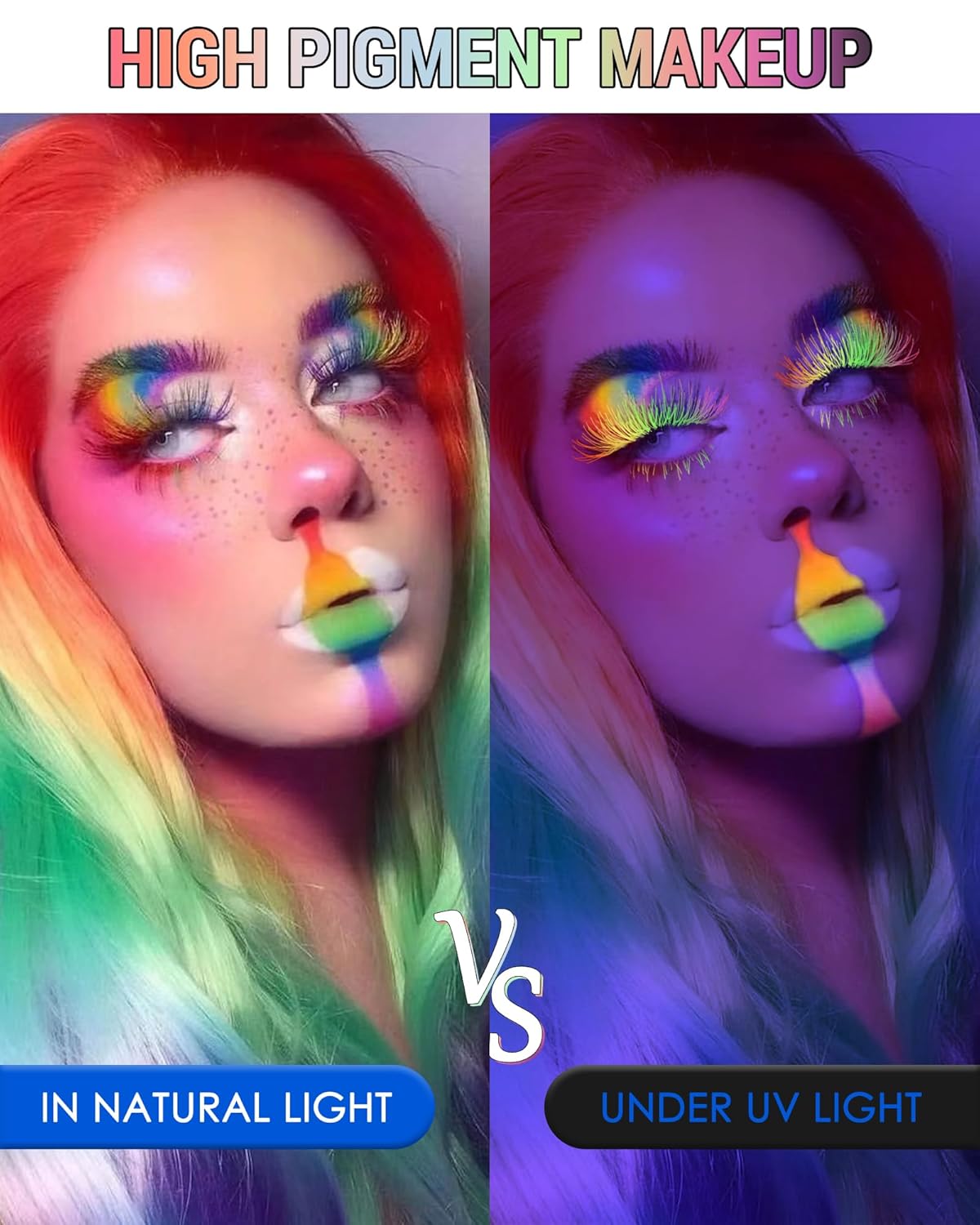 UV Neon Purple Mascara & Eyeliner Set, Waterproof Volumizing Colored Mascara Volume and Length for Lashes Lengthening, Long Lasting Glitter Liquid Eyeliner Pencil, Halloween Glow in the Dark Makeup-01