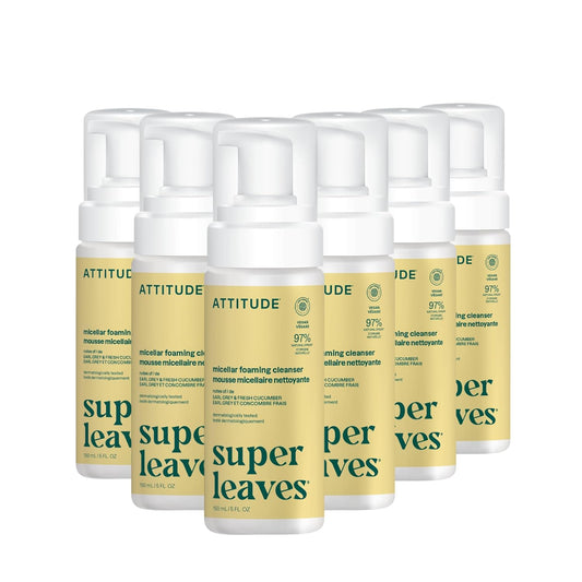 ATTITUDE Micellar Foaming Facial Cleanser, EWG Verified, Dermatologically Tested, Plant and Mineral-Based, Vegan, Earl Grey & Cucumber Scent, 5 Fl Oz (Pack of 6)