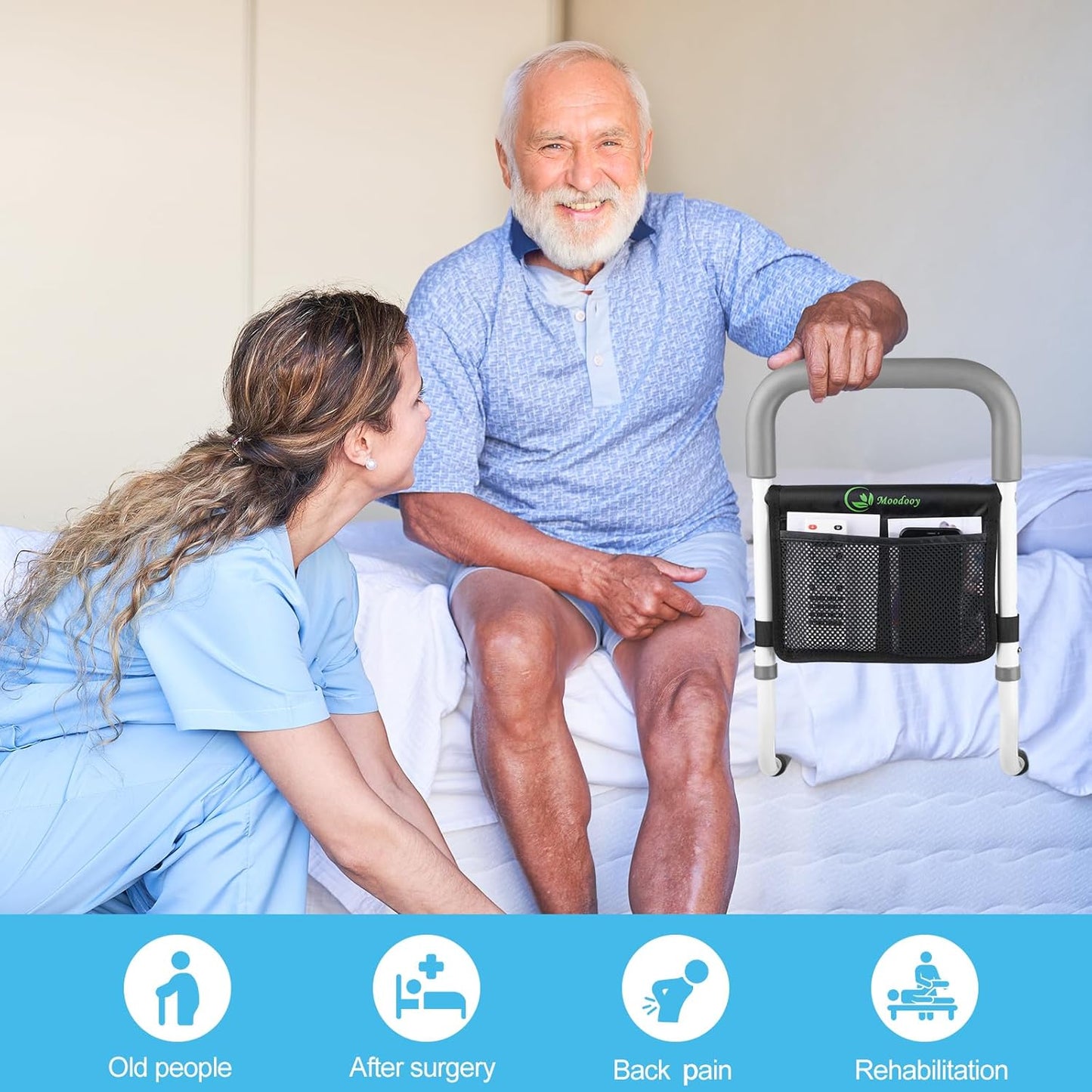 Bed Rail for Elderly,Bed railings for Seniors,Sturdy and Stable, Height Adjustable,Bed Railing for Seniors with Fixing Strap and Storage Pocket,Bed Rails for Elderly Adults Safety,bedrails