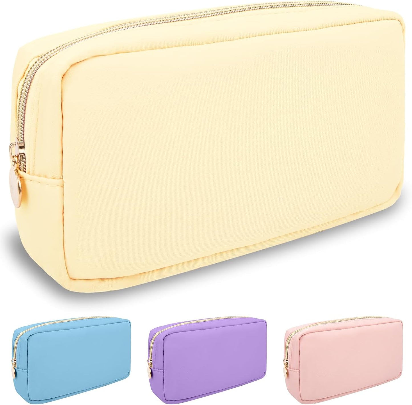 Nylon Small Makeup Bag for Purse, Cute Preppy Makeup Bag Cosmetic Zipper Pouch Purse, Waterproof Portable Travel Toiletry Bag Coin Pouch Clutch Makeup Brush Bag Organizer Storage for Women Men(Beige)