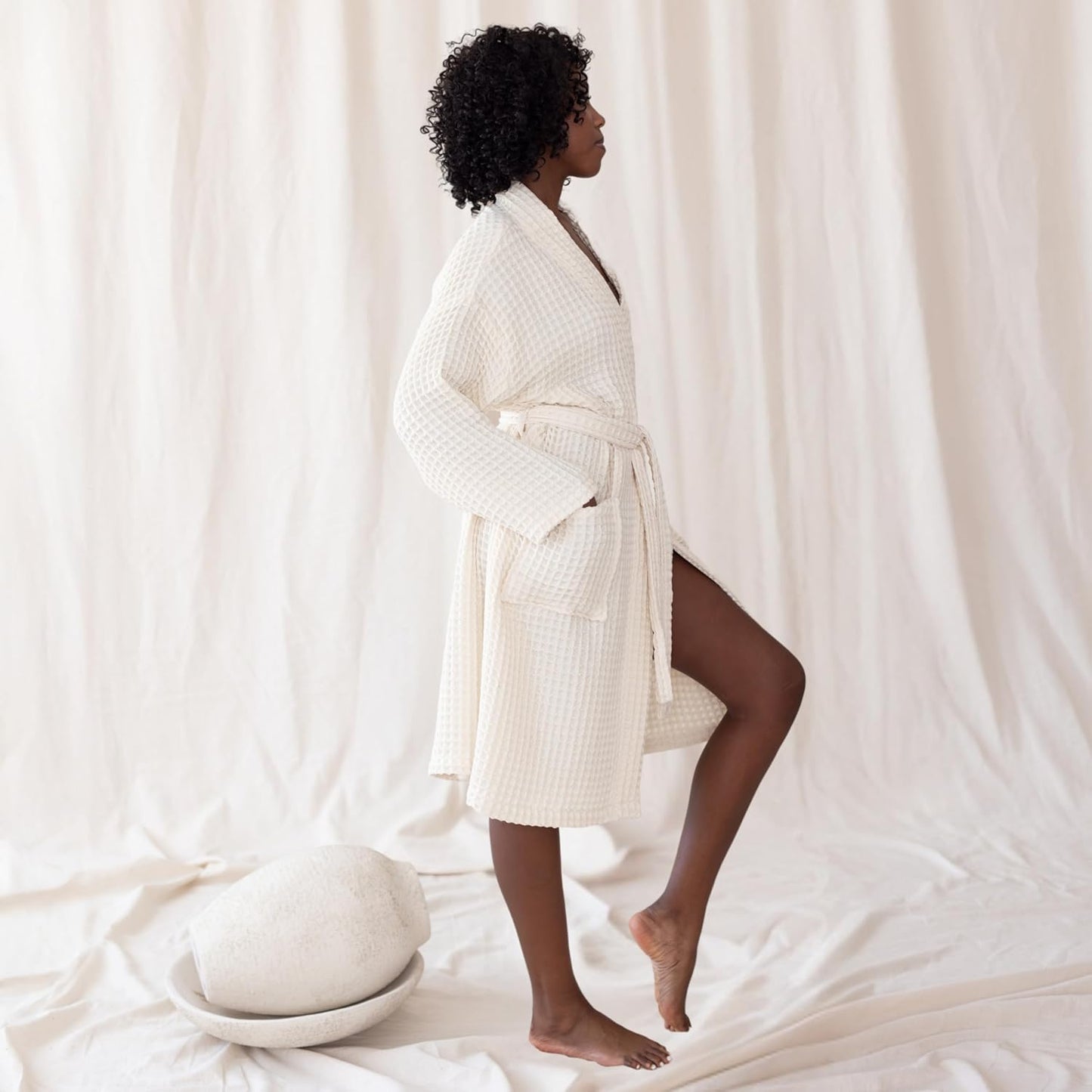 Womens Kimono Waffle Robe - Lightweight 100% Turkish Cotton Housecoat for All-Day Lounging - Bathrobe for Shower