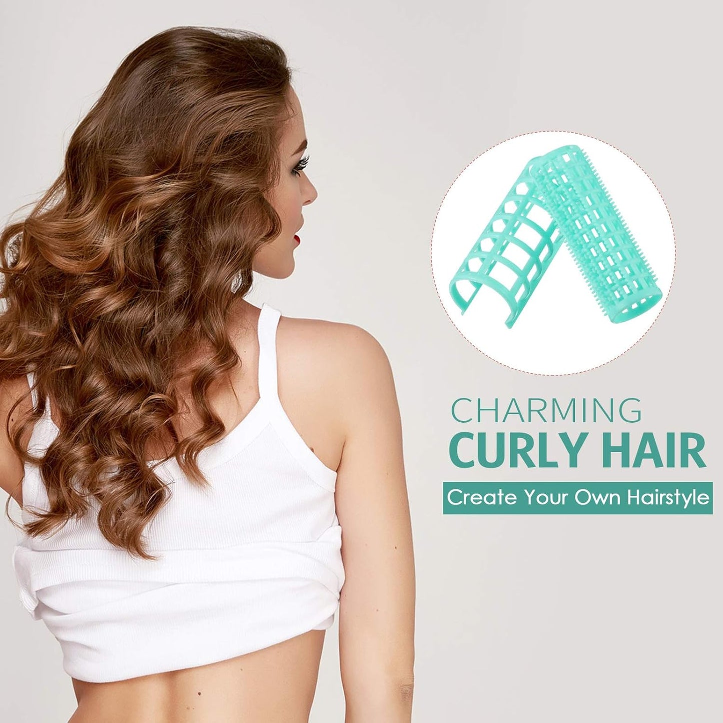 Syhood 12 Pcs Plastic Hair Rollers for Women Large Size Curlers Set Snap Roller Clips with Rat Tail Comb for Long Medium Short Hair Bangs, Salon Hairdressing Styling Tool(2.6 x 0.9 Inch,Light Green)