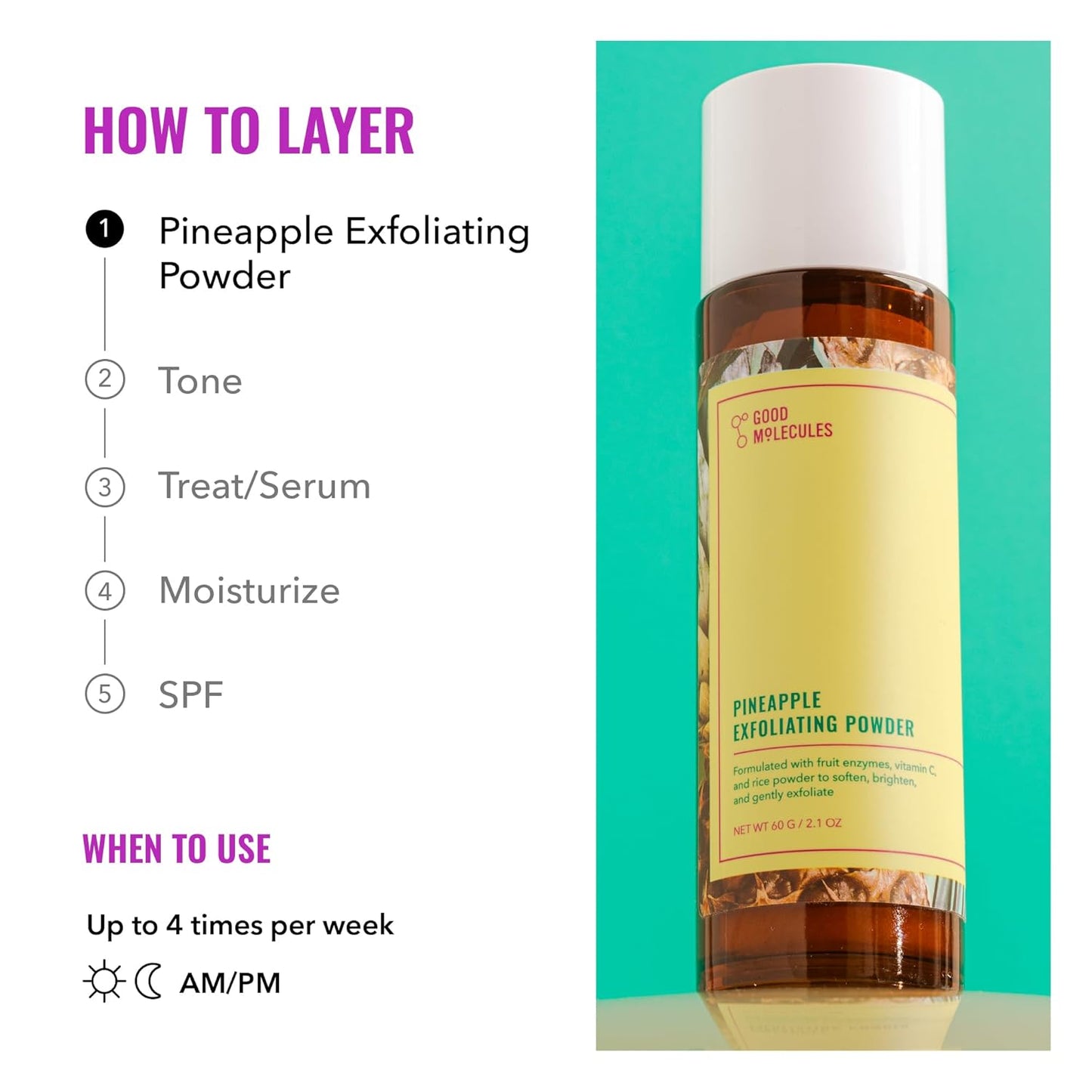 Good Molecules Pineapple Exfoliating Powder - Exfoliating Face Scrub with Natural Enzymes, Gentle Alcohol-Free Facial Cleanser, Skin Care for Face