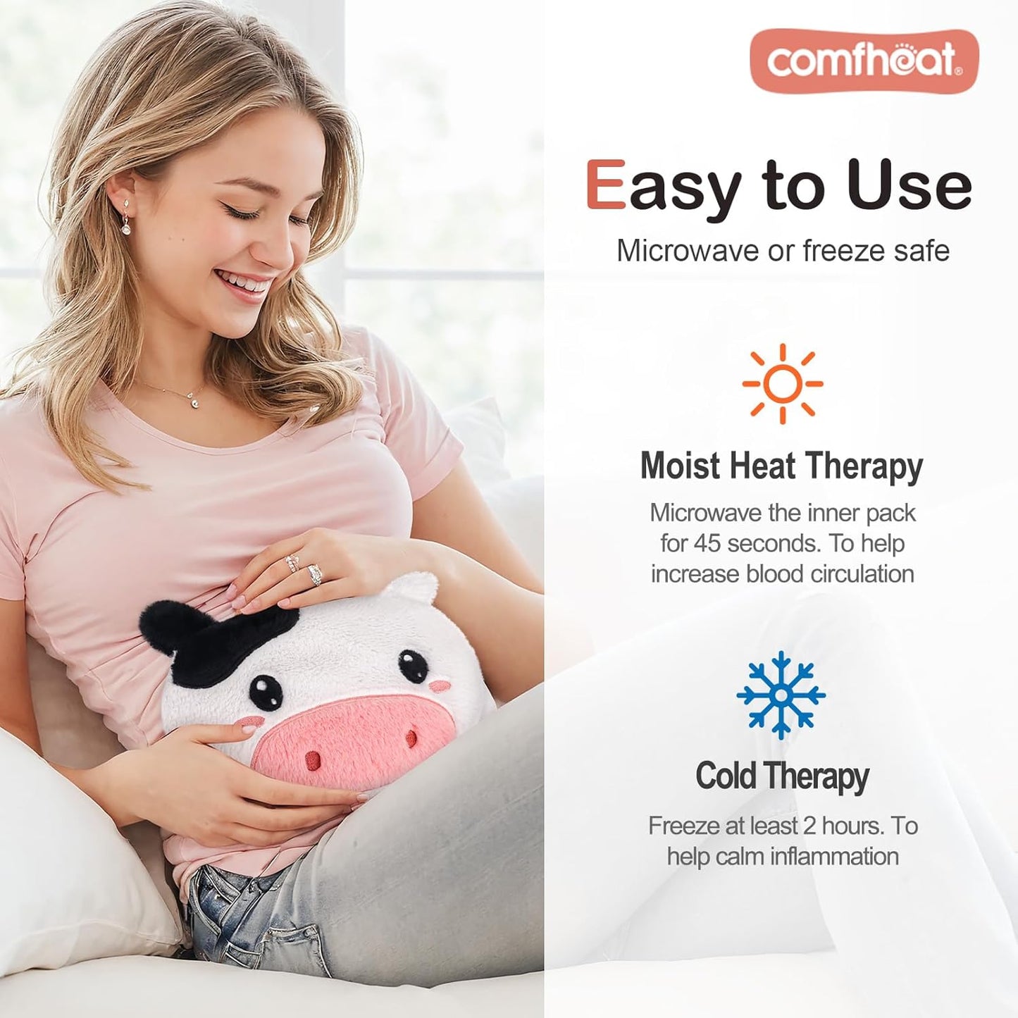 Cow Microwave Heating Pad - Hot & Cold Therapy with Natural Flaxseed Filling, Moist Heat for Cramps, Shoulder Muscle Pain Relief, Natural Heat Pack Moist Heat with Washable Cover