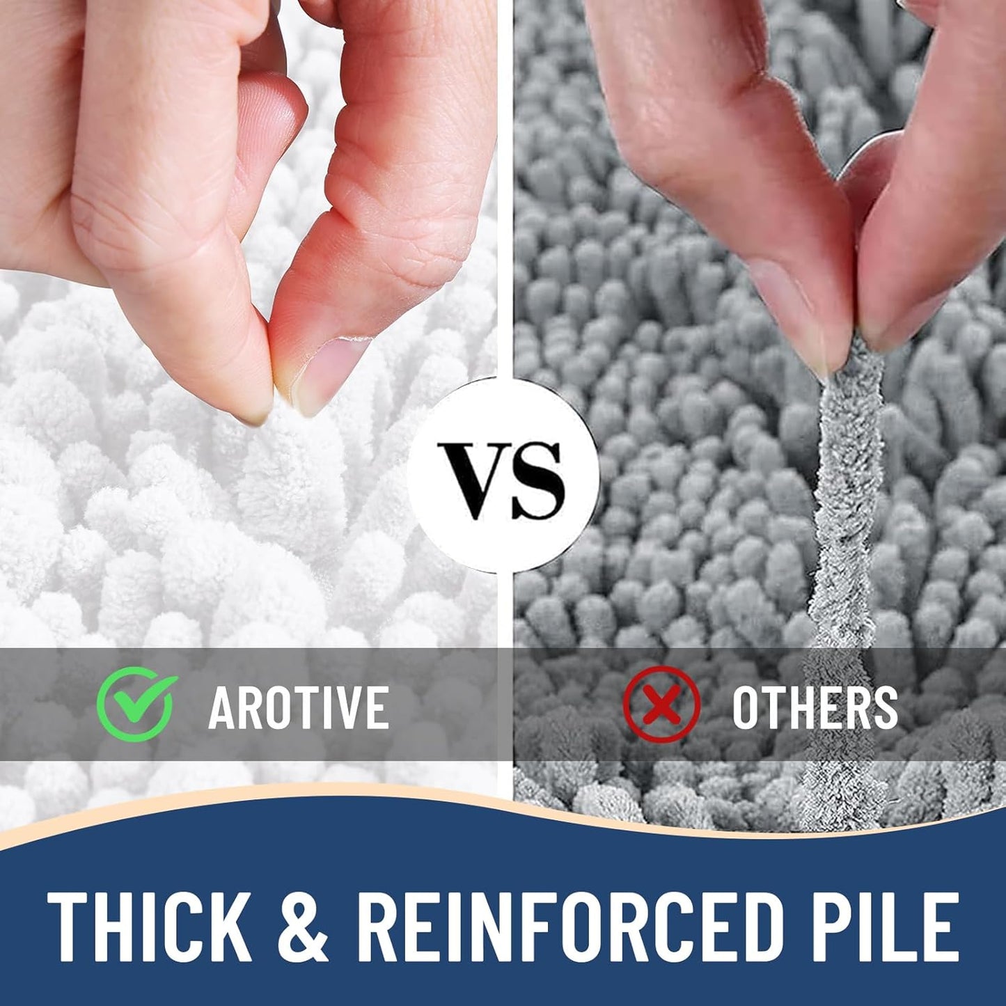 Arotive Luxury Chenille Toilet Rugs U-Shaped, Extra Soft Thick Absorbent Bathroom Mat, Non-Slip Shaggy Plush Contour Rugs, Machine Wash Dry Bath Mat for Toilet Base, 24x24, White