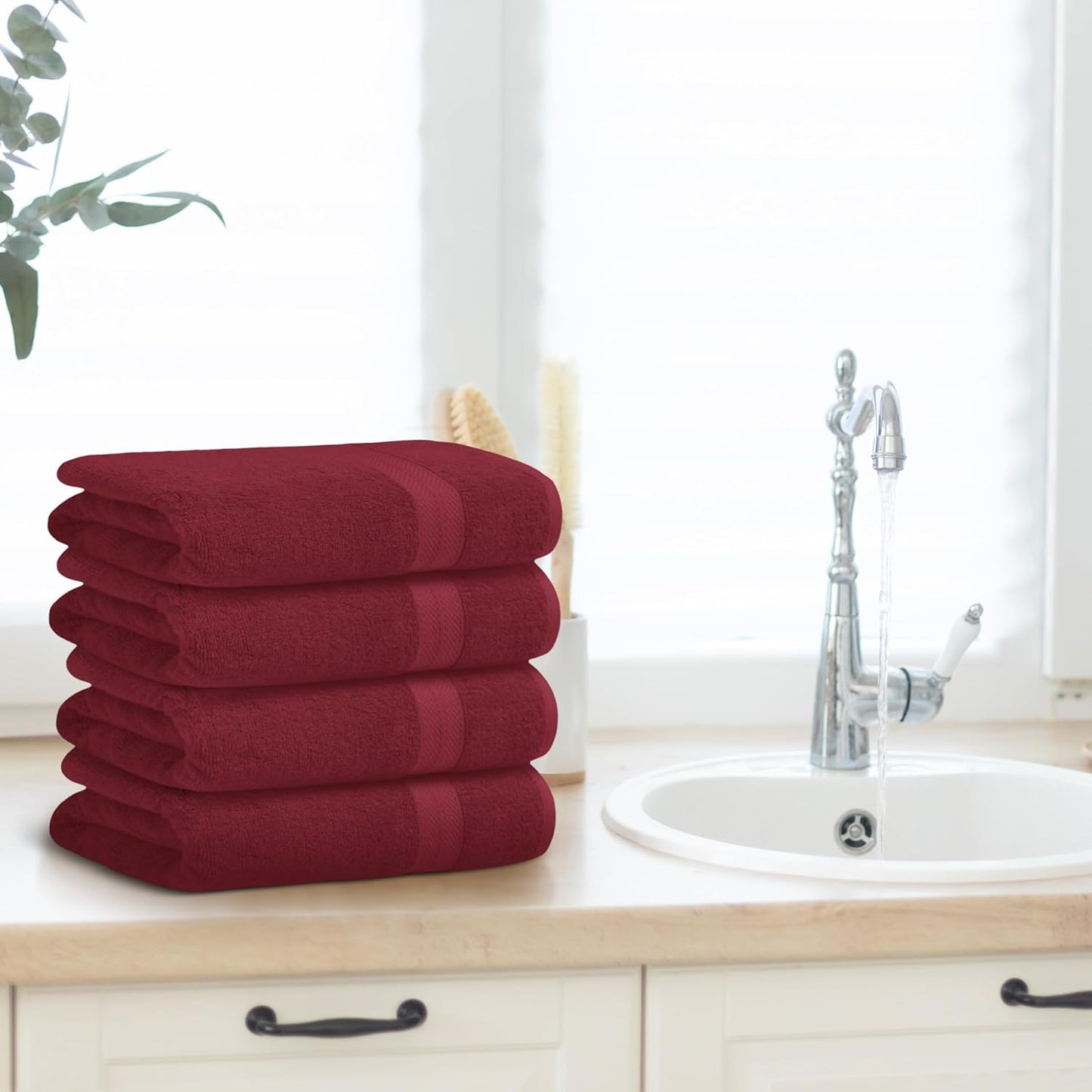 Avalon Towels Red Bath Towels Set of 4 pcs (27x54 inches), 100% Cotton Towel Absorbent and Quick Dry Red Towel for Bathroom, Super Soft and Perfect for Daily Use