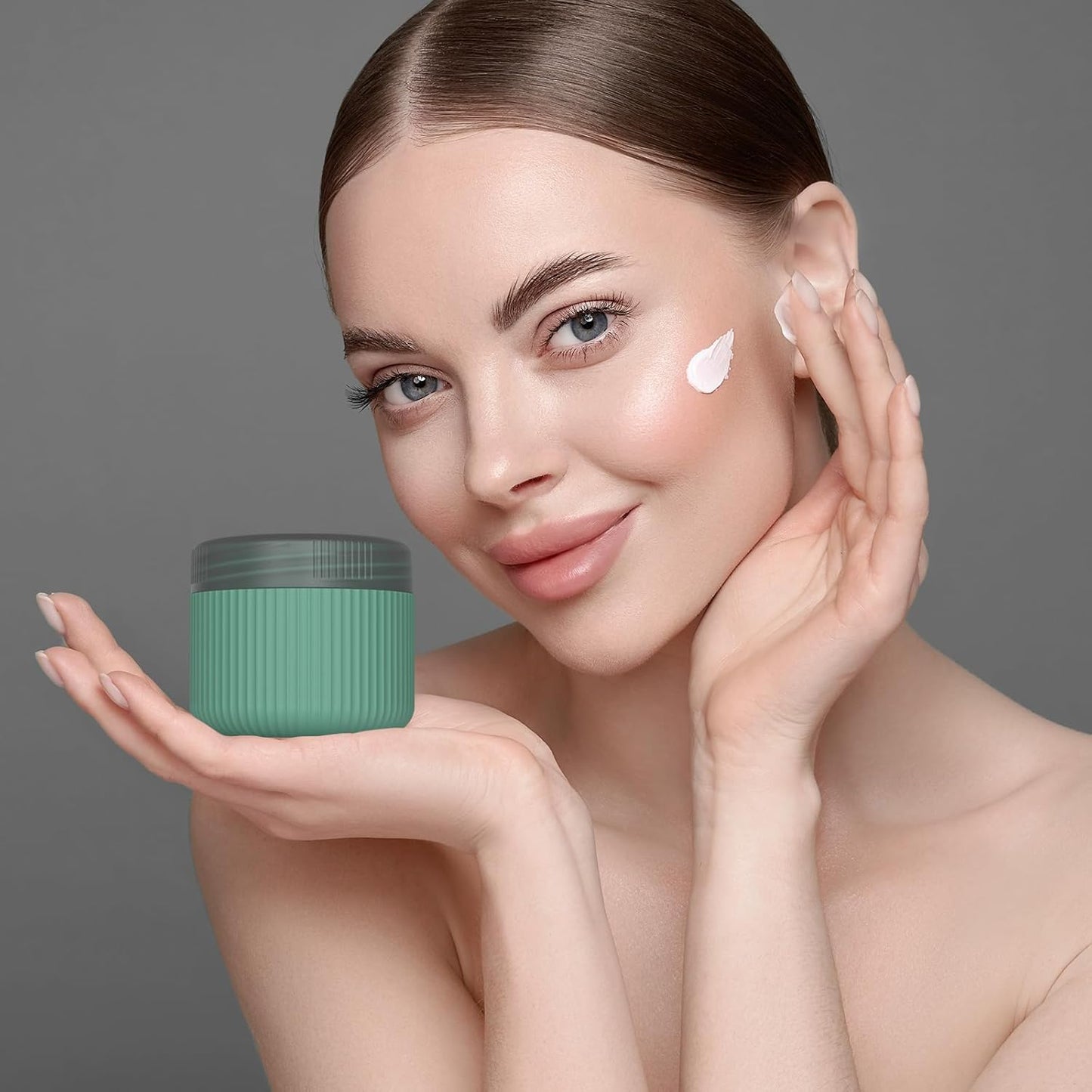 ME.FAN Travel Containers for Toiletries, TSA Approved 2 oz Silicone Cream Jars, Leak-proof Journey Containers, Trip Accessories with Lid for Cosmetic Face Hand Body Cream 4 Pack Black Lid Blue Green