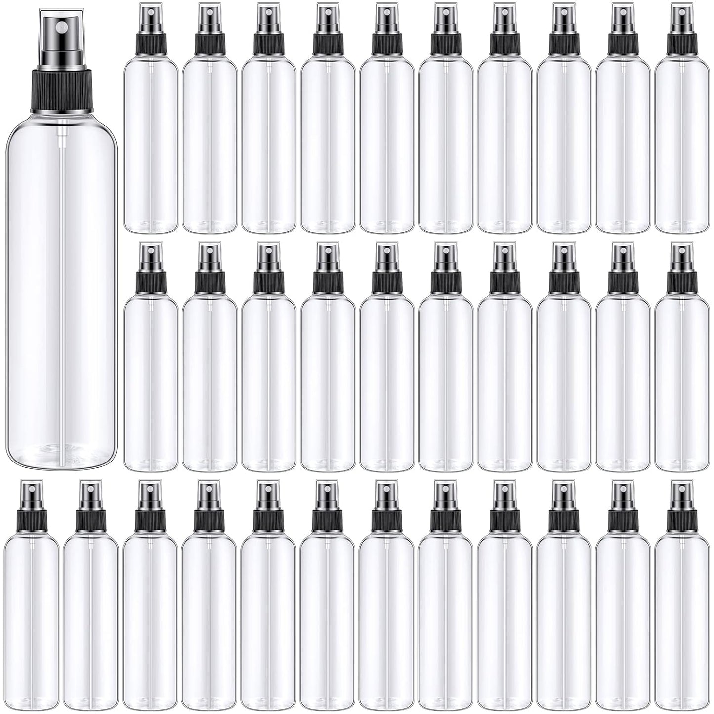 Eccliy 32 Pcs 8 oz Spray Bottles Fine Mist Cleaning Bottles Clear Empty Plastic Travel Sprayer Refillable Sprayer with Cap for Cleaning Solutions Oils Travel Perfumes(Black,Clear)
