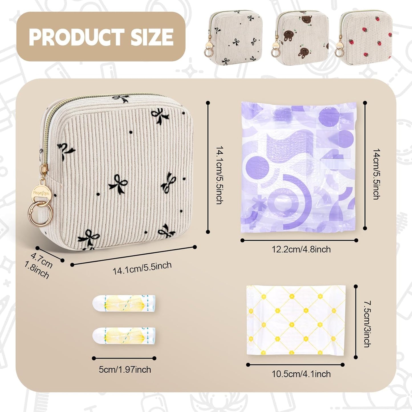 Period Bag for Teen Girls, Corduroy Cute Sanitary Napkin Storage Bag, Menstrual Pad Bag Tampon Holder for Purse