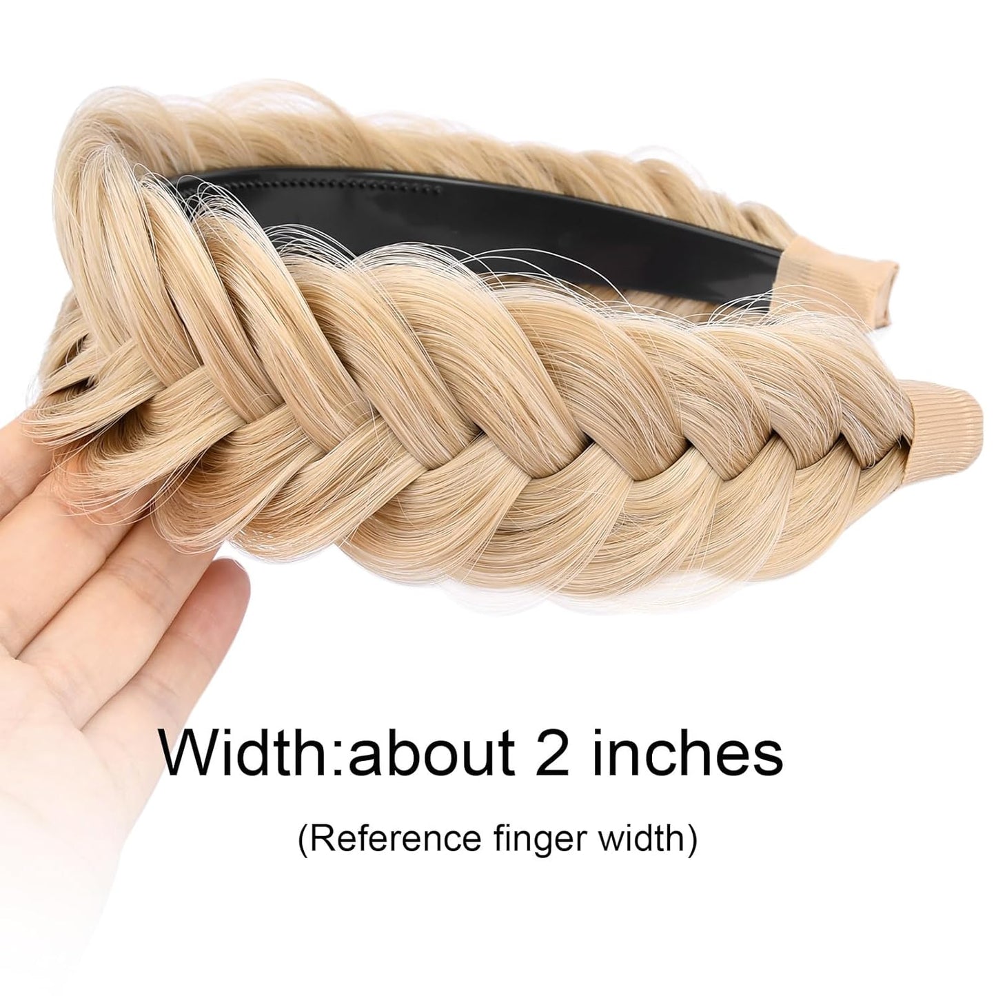 DIGUAN Wide Messy Braided Headband With Teeth Synthetic Hair Plaited Headband High Elasticity Braids Chunky Fishtail Braided Hair Band Hairpiece for Girls Women Beauty Accessory (Honey Blonde)