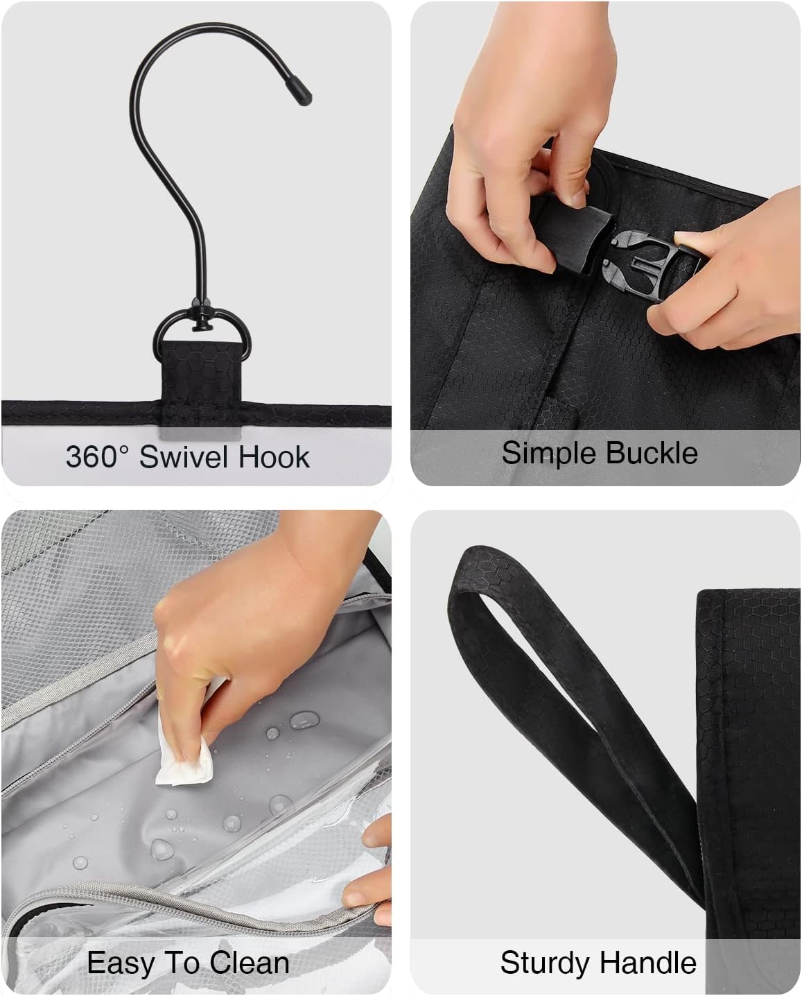 Relavel Travel Toiletry Bag for Men, Hanging Toiletry Bag for Women Makeup Cosmetic Storage Organizer Large Capacity Travel Kit Shaving Bag for Full Sized Container Black