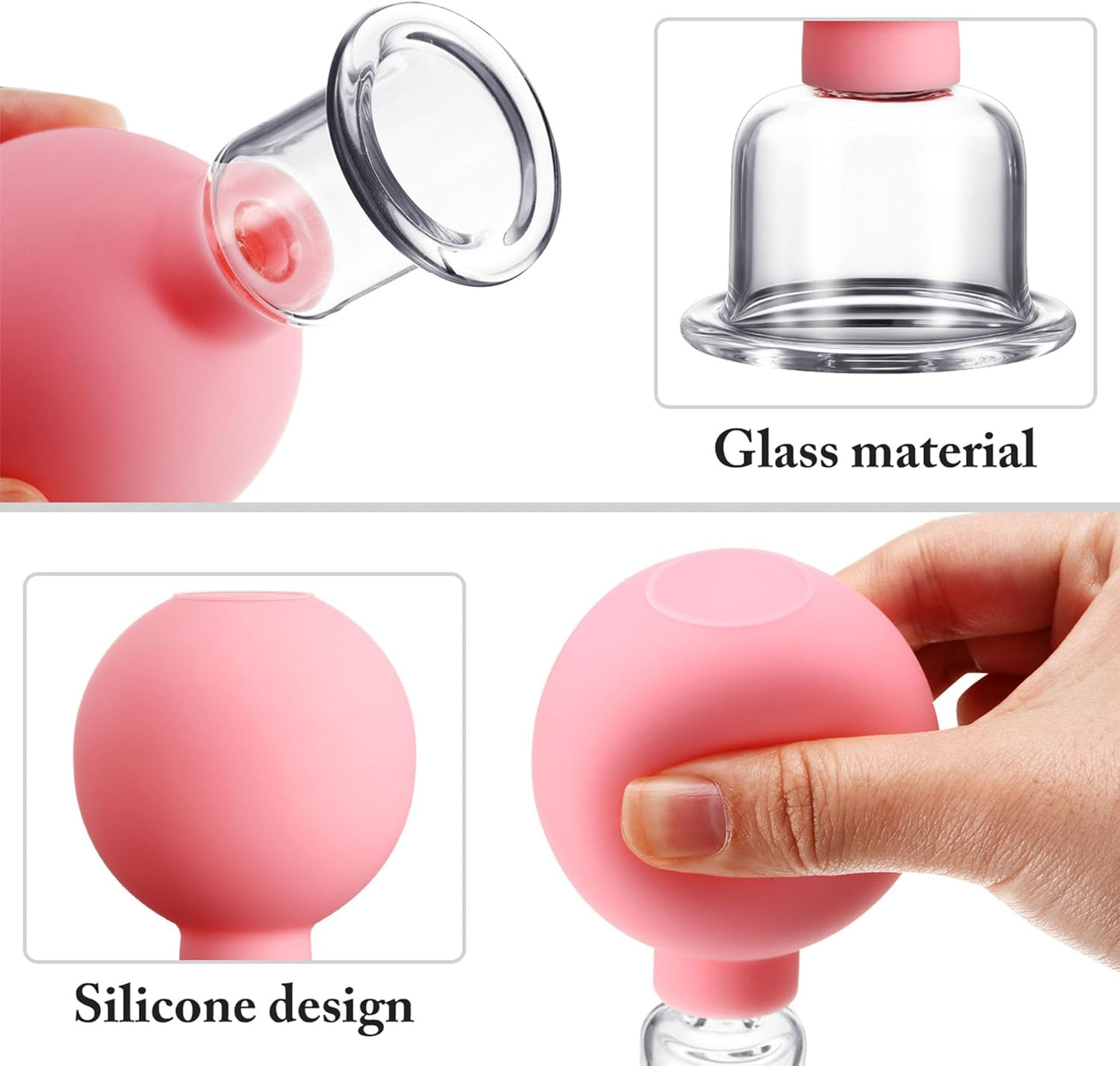 4 Pieces Glass Cupping Set Glass Silicone Cupping Cups Massage Vacuum Suction Cupping Cups for Body Face Leg Arm Back Shoulder Muscle and Joint Pain (Pink)
