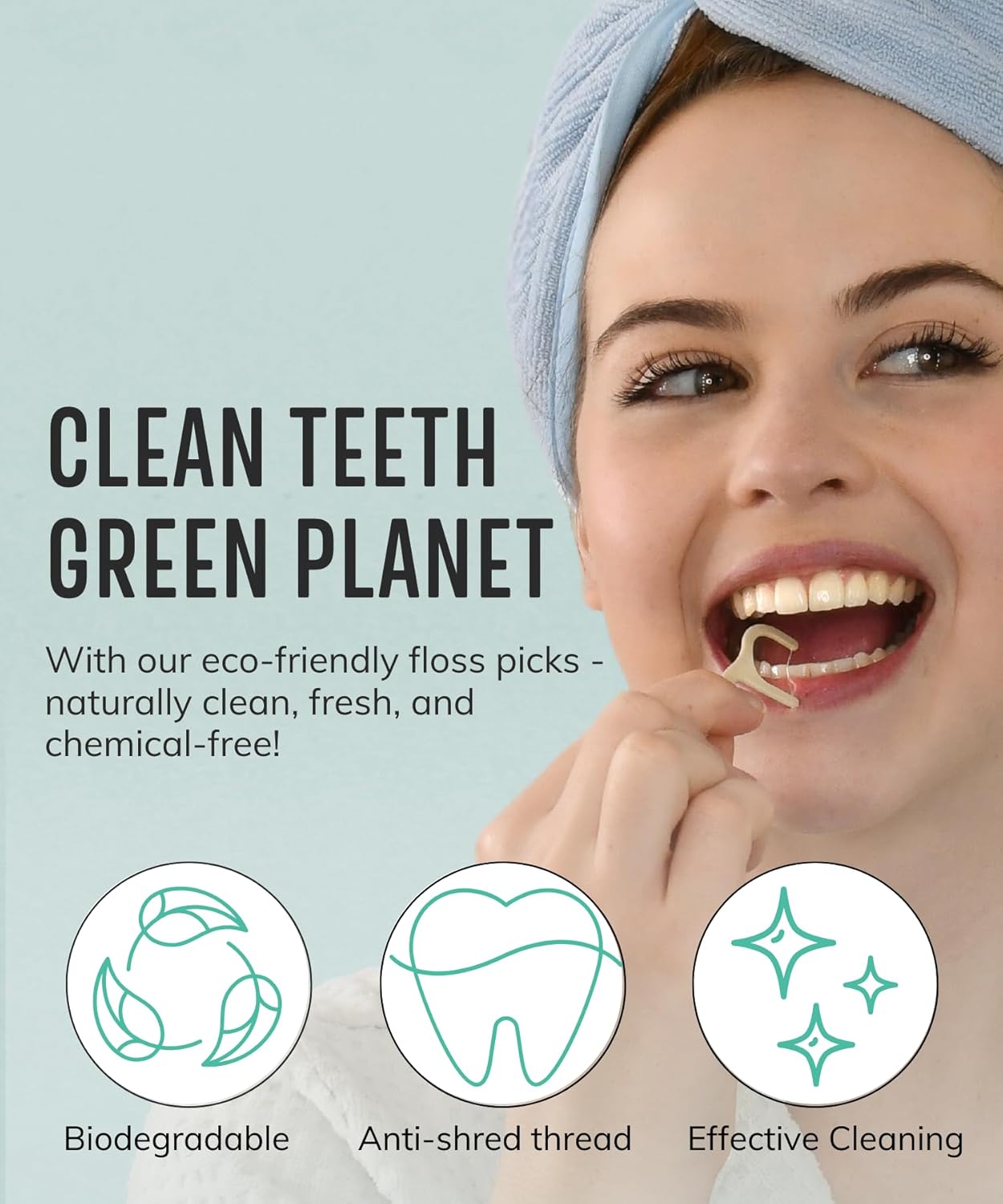 Floss Picks Biodegradable (100pcs) - Plant Based Dental Floss Picks, Natural Flossers for Adults & Kids, Nontoxic Vegan Tooth Pick Flossers & Eco Floss Sticks - Double Thread Charcoal