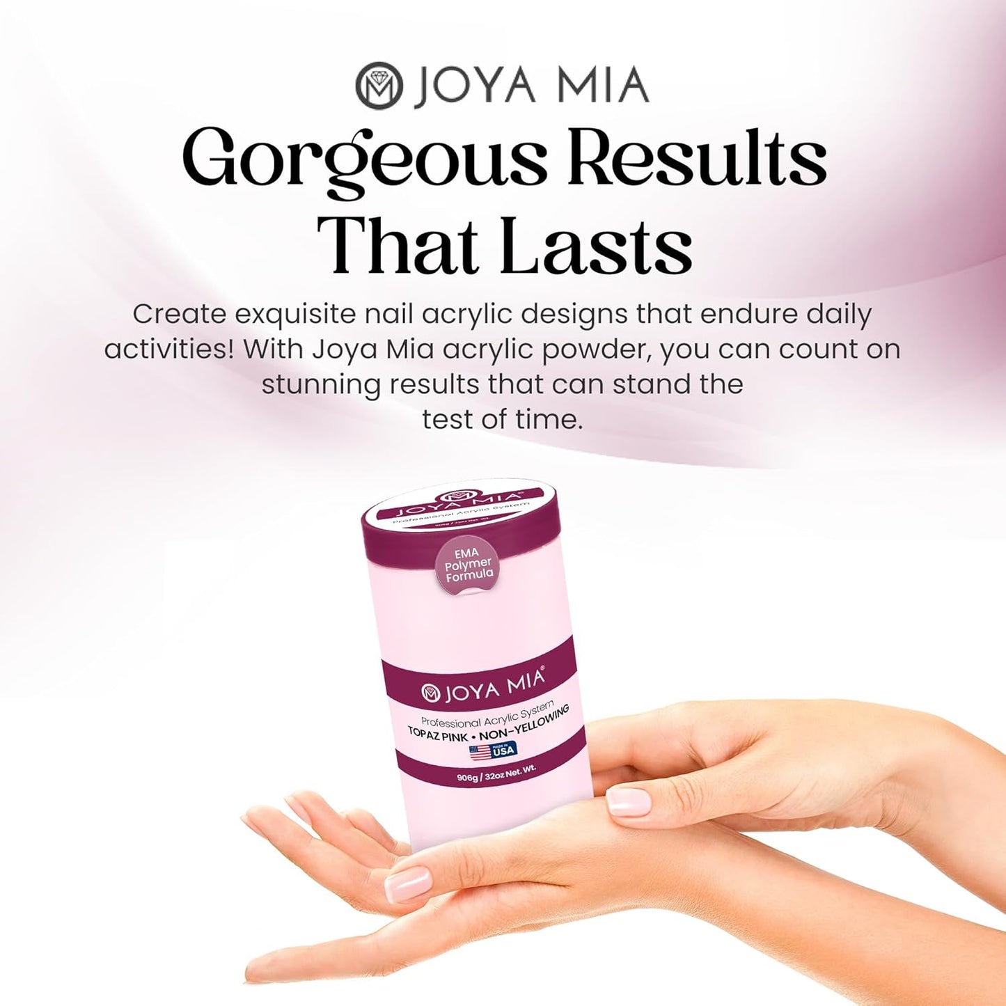 Joya Mia Acrylic Powder for Nails, MMA-Free, Super Adhesion Professional Powder for Flawless & Long-Lasting Nail Enhancements, Easy Application, Vibrant & Stunning Colors - Topaz Pink, 32 oz