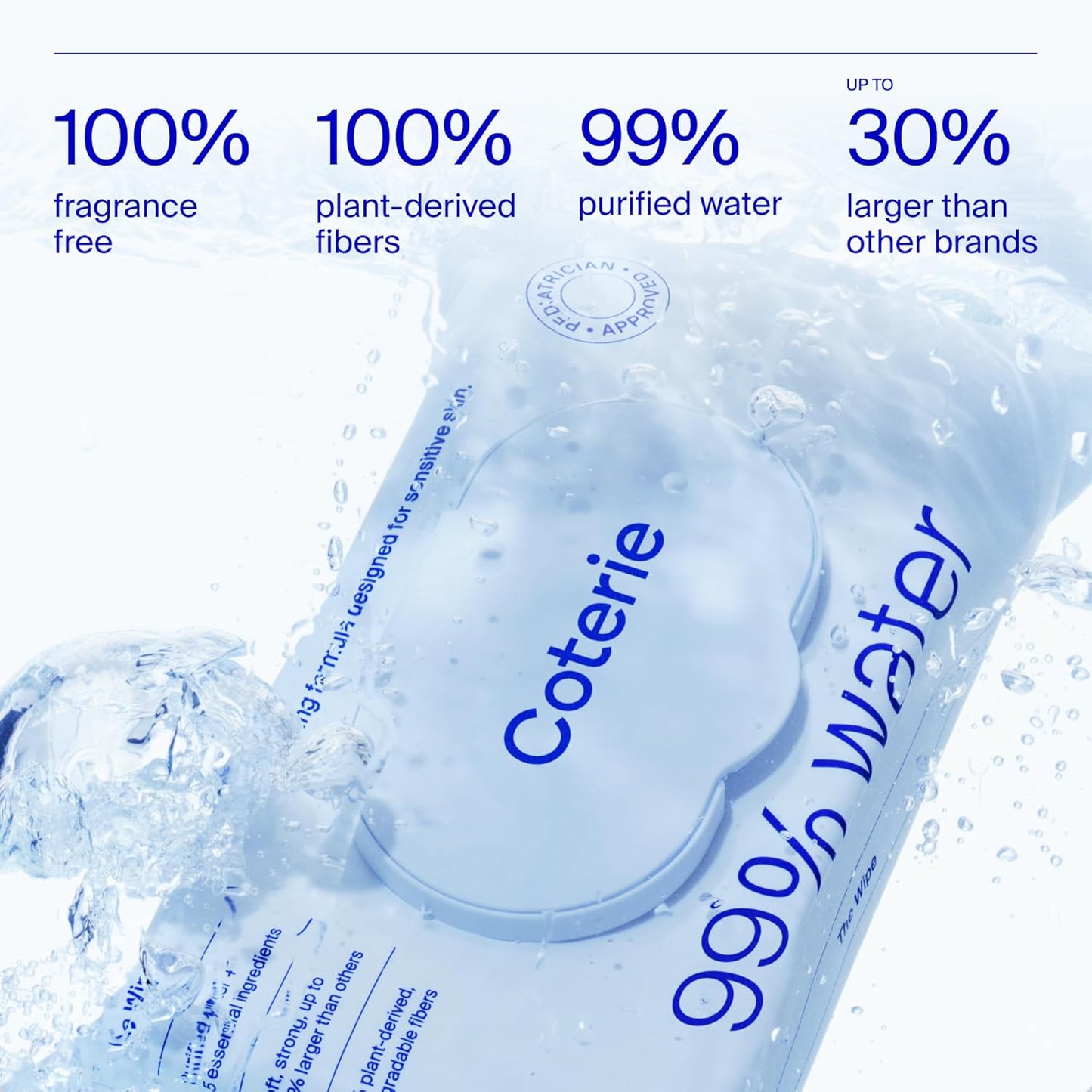 Coterie Baby Wipes for Sensitive Skin, Plant-Based & Plastic-Free Fibers, 99% Water, Hypoallergenic, pH Balanced, Unscented, Clean and Gentle Baby Essentials, 4 Standard Packs and 8 Travel Size Packs