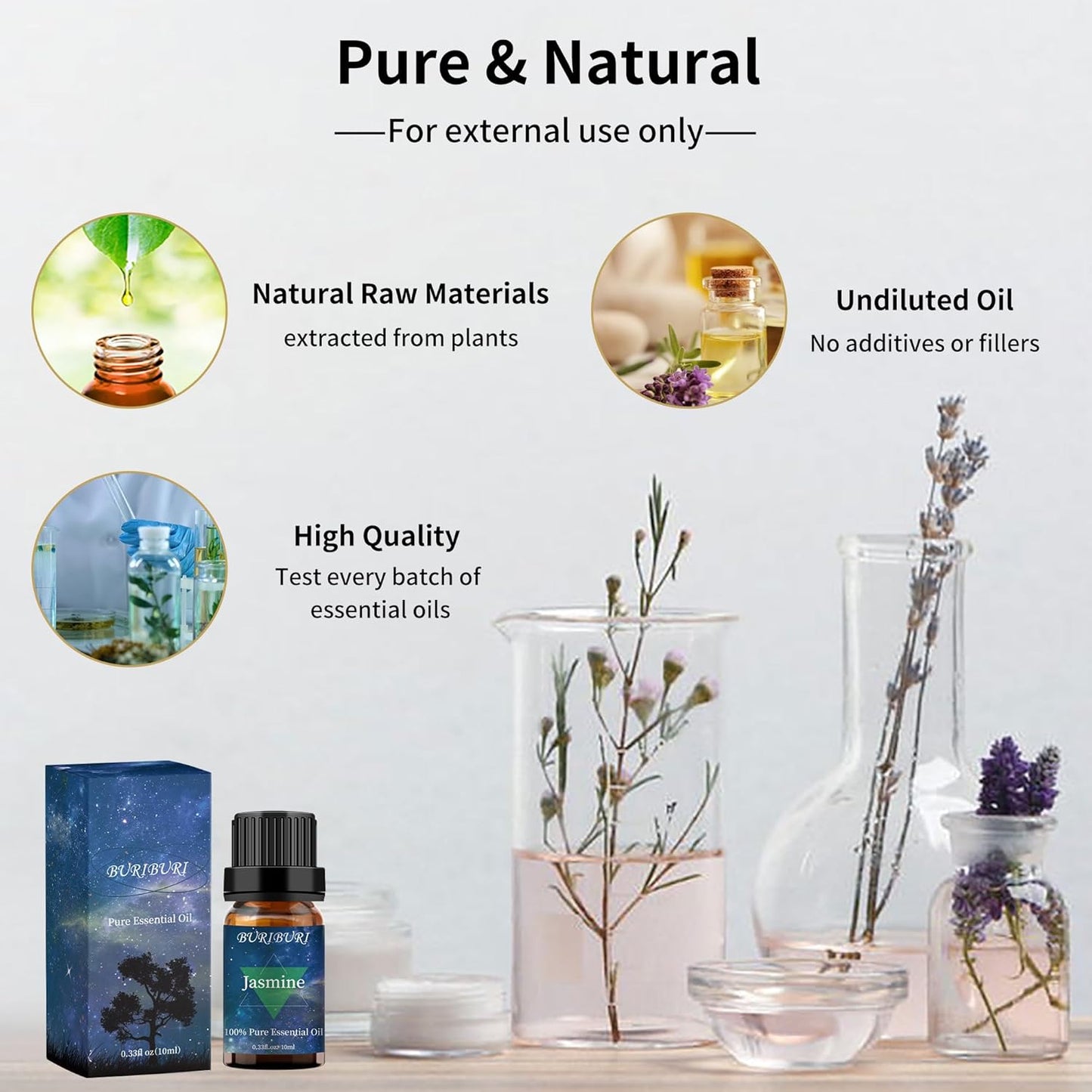 BURIBURI Rose Oil and Jasmine Essential Oil, 2Pcs 100% Pure Aromatherapy Rose Essential Oil Gift Set for Diffuser, Massage, Soap Candle Making