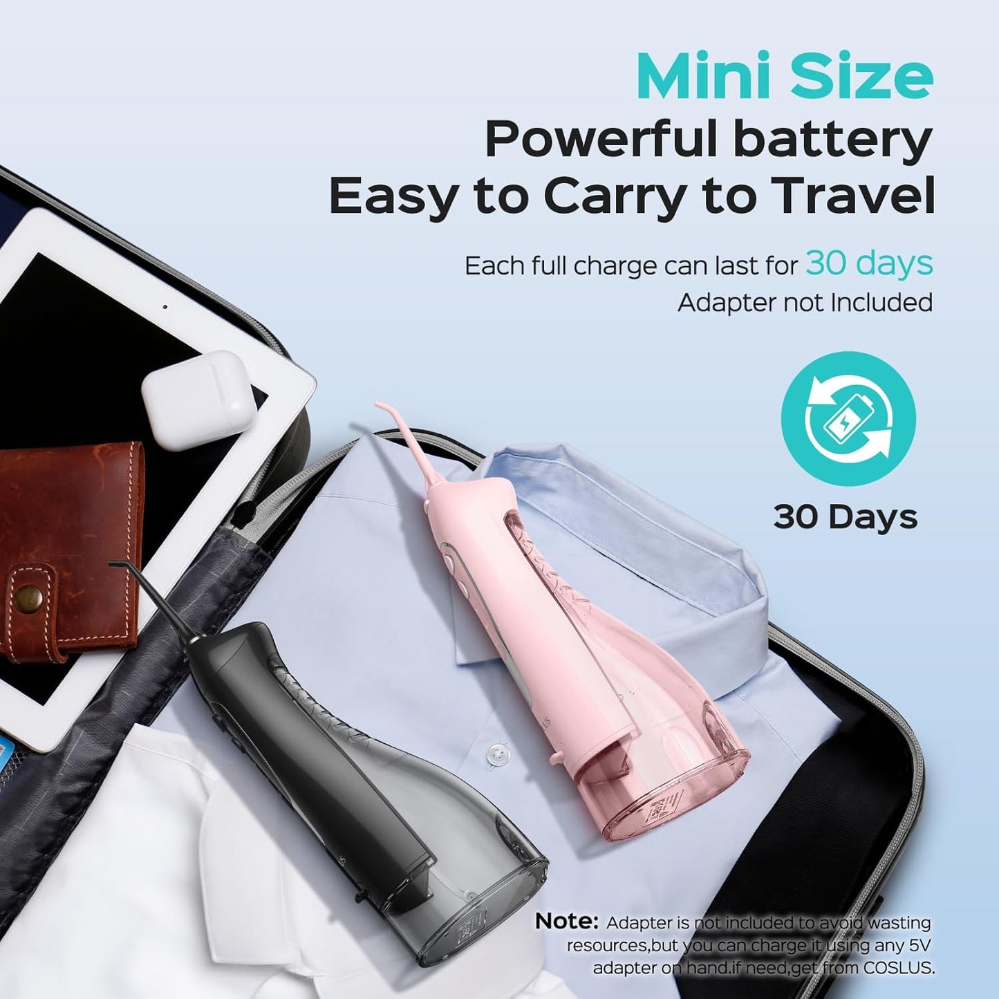 COSLUS 2 Pack Cordless Water Flosser with Elegant Packaging for Teeth, Braces, Gums Care - Easy to Use, Rechargeable, Waterproof, Portable for Travel, BPA-Free, Black & Pink, C20(F5020E)