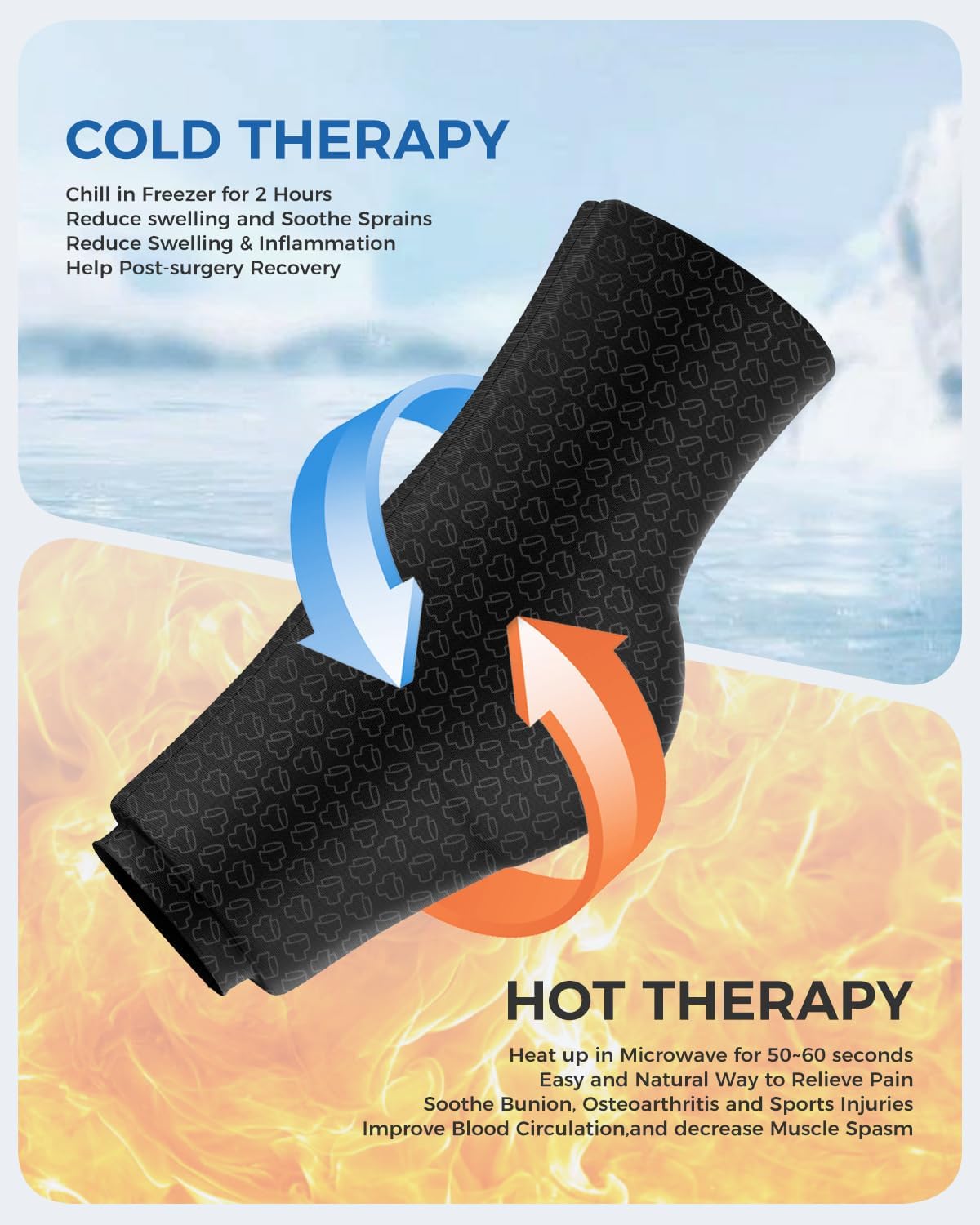 Tolaccea Ankle Ice Pack Wrap PRO for Injuries, Foot Ice Pack for Hot and Cold Therapy, Flexible Cold Pack for Plantar Fasciitis,Swelling,Sprained, ColdFocus for More Cooling Large (Pack of 1)