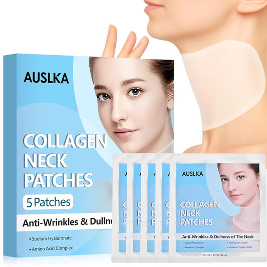 AUSLKA Neck Wrinkle Patches Moisturizing Hydrolyzed Collagen Mask, Neck Lifting Firming Pads for Tightening Skin 5 PCS, Collagen Masks for Looking Down Causes Wrinkles