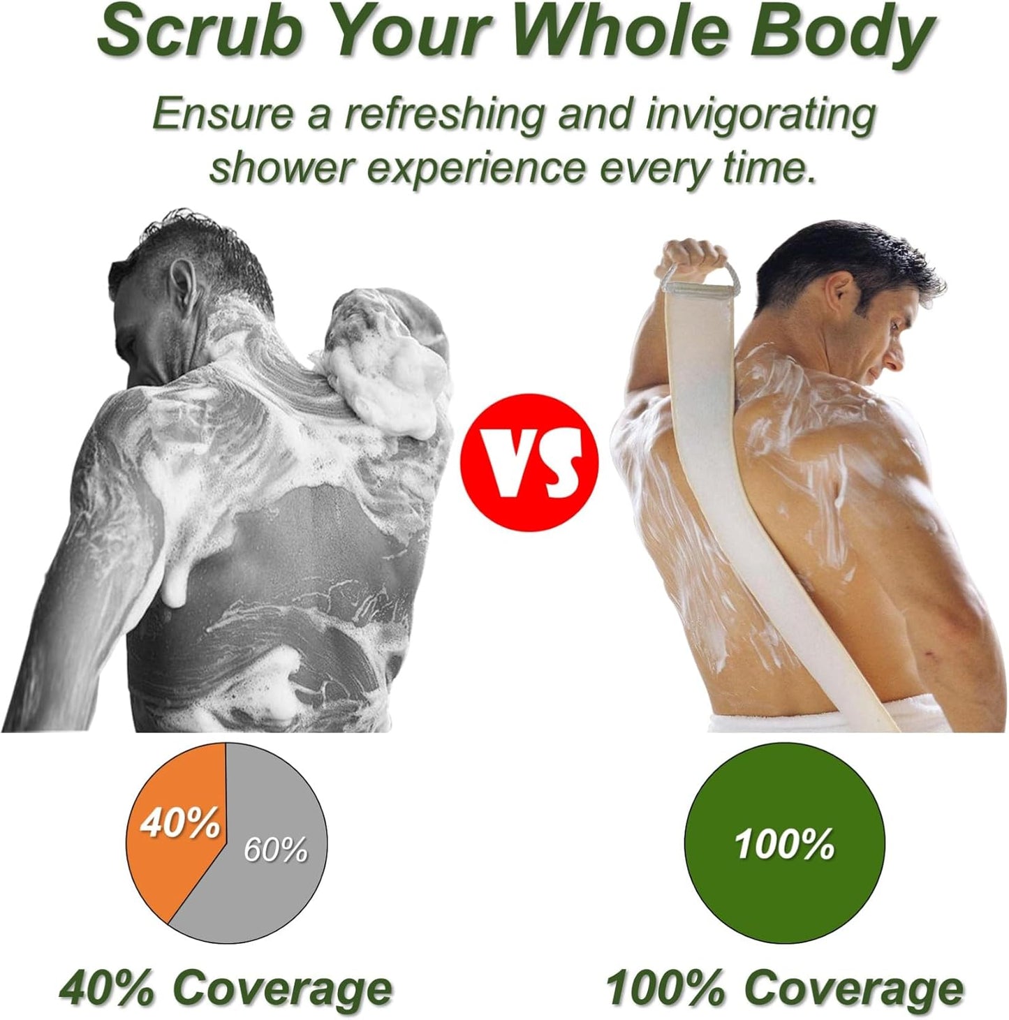 Natural Loofah Sponge, Exfoliating Body Scrubber for Men Women, Loofah with Handle, Exfoliating Back Scrubber for Shower Set, Deeply Clean & Invigorate Your Skin (2 pcs in Box)