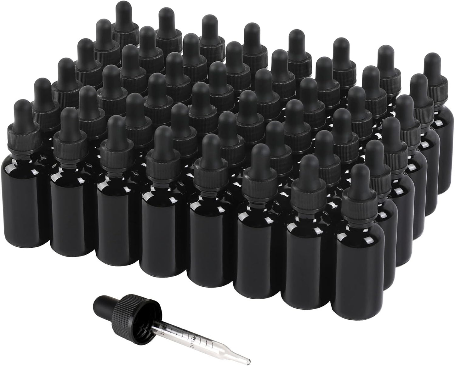 48 Pack,1oz Glass Dropper Bottle,Blakc Tincture Bottles with Dropper,Pretty Finish for All Kinds of Liquids,Oil Bottles for Hair- Stronger Suction ideal for Leakproof Travel