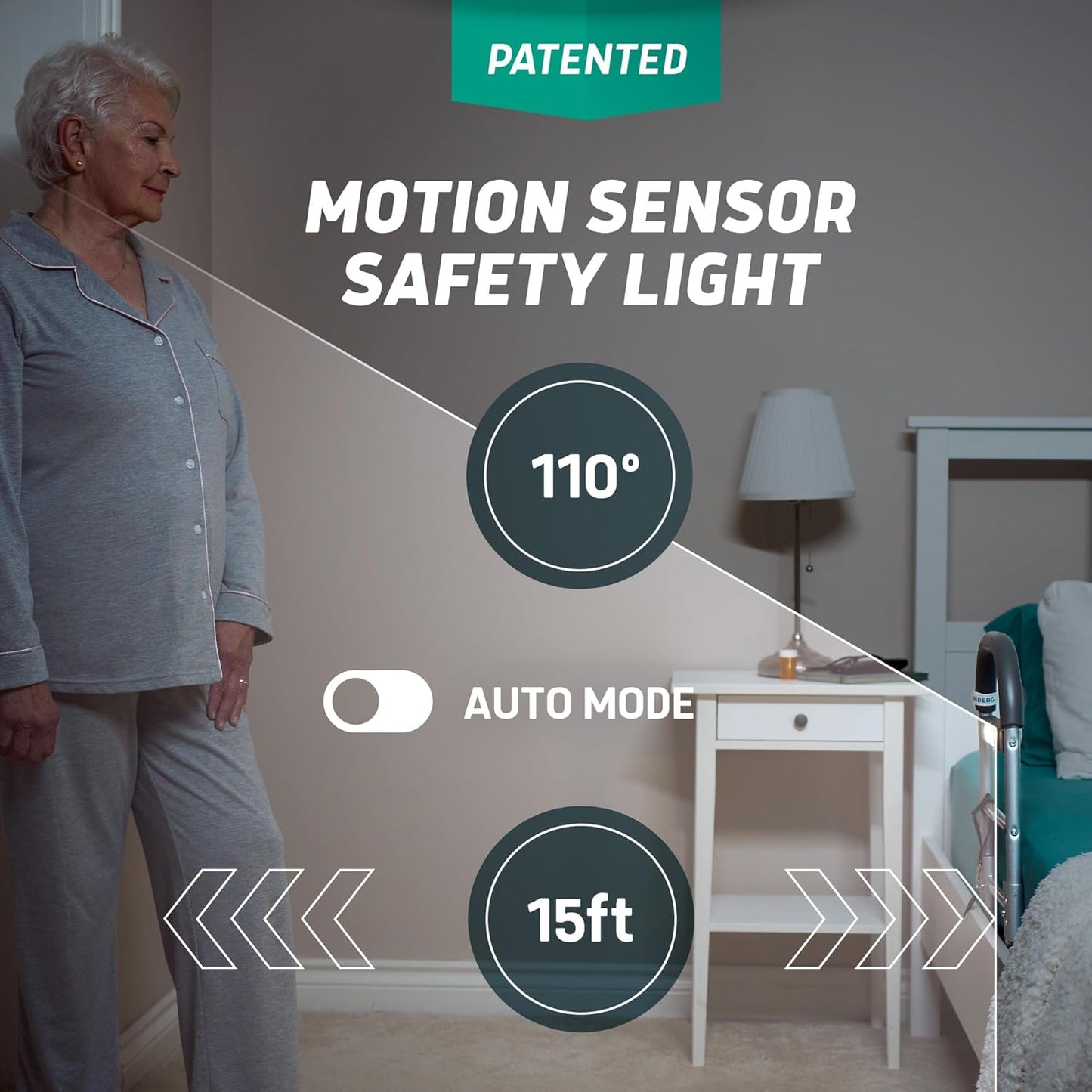 Lunderg Large Bed Assist Rail for Seniors with Motion-Activated Light & Non-Slip Bar - Easy to Install Bed Rails for Elderly Adults Safety & Post-Surgery - Helps Reduce Falls & Support Independence