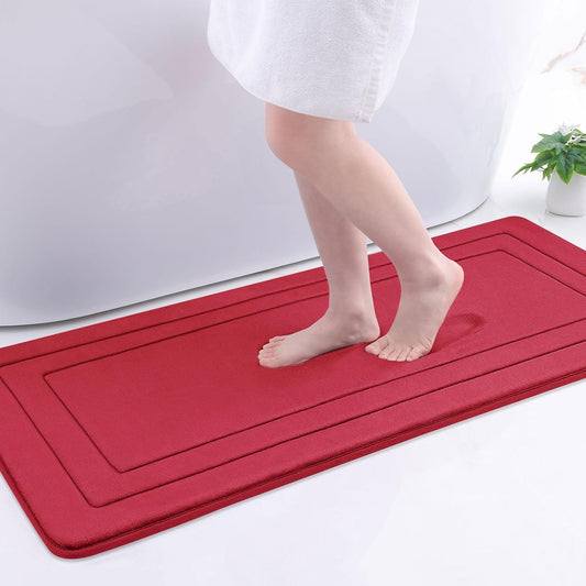 Arotive Memory Foam Bathroom Rug Mat 47x17, Ultra Soft and Absorbent Bath Mat, Machine Wash Dry, Comfortable Bath Rug Carpet for Bathroom Floor, Tub and Shower, Red