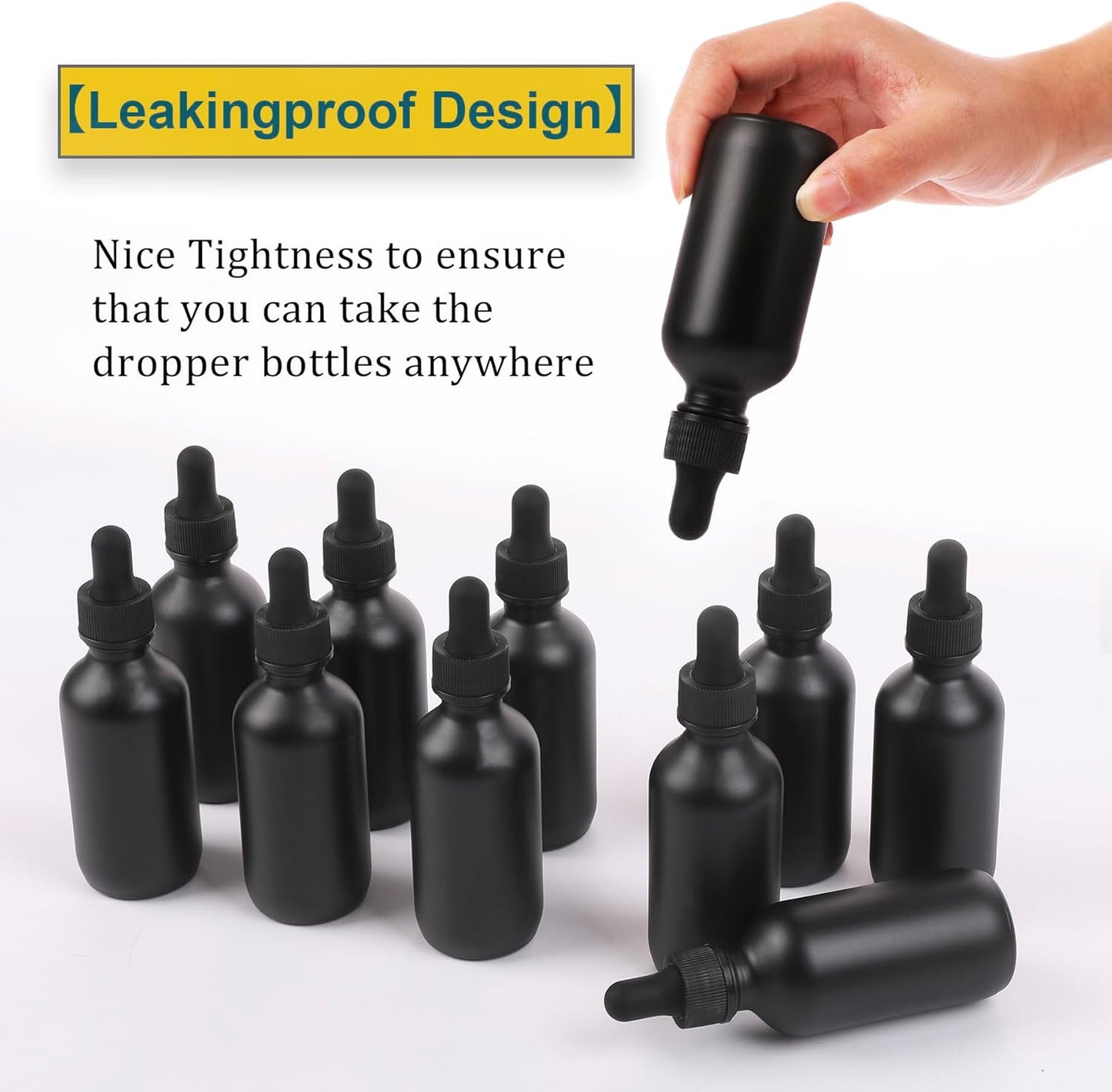 2oz Glass Dropper Bottle,Preety Texture Tincture Bottles with Precise Scales Eye Droppe,for All Kinds Of Mixed Liquids,Leak-Proof Design for Easy Travel (Black Frosted-24Pack)