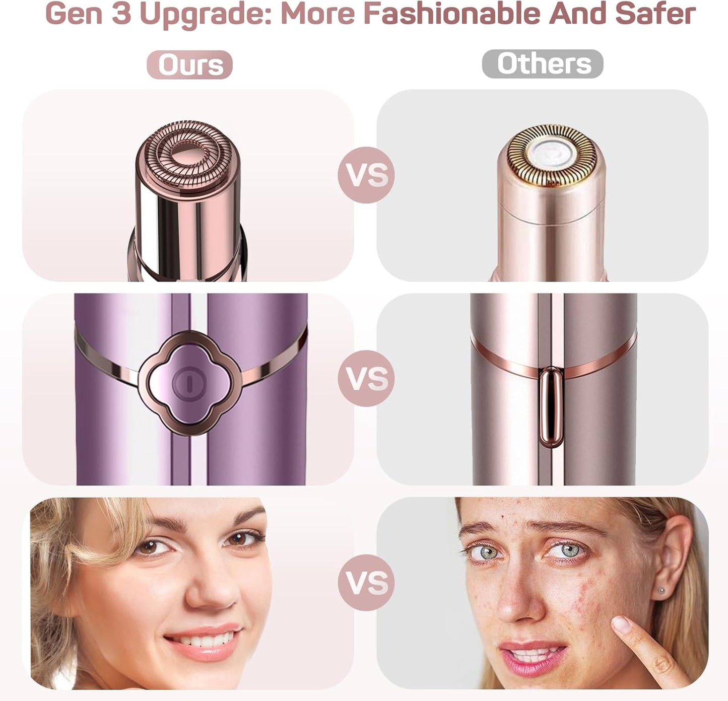 Facial Hair Removal for Women, Ladies Face Shaver(Rechargeable) for Chin Upper Lip Neck Armpits, Included 4 Replacement Heads, with a Velvet Storage Pouch