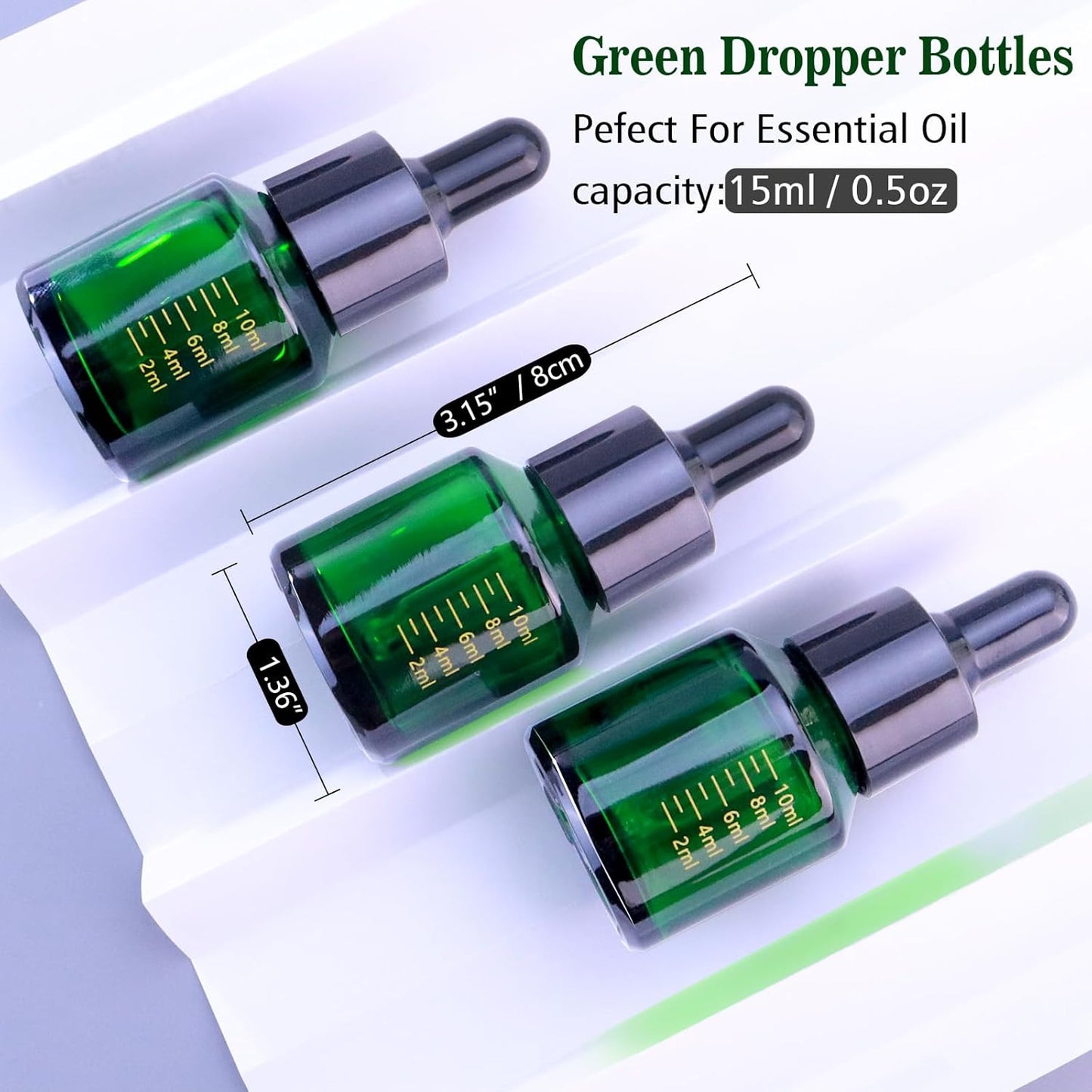 15ml Dropper Bottles with Measurement, Glass Essential Oil Jars Green, 1/2 oz Bottles with Glass Eye Dropper for Essential Oil,Tincture