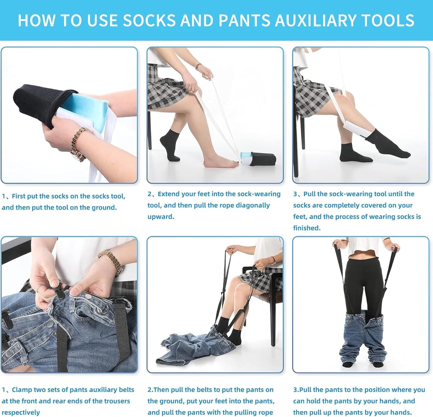 DILSIAI Sock Aid Device for Seniors Assistant Device no Bending Helper Easy on and Off Stocking - Without Bending, Slip Resistance, Reliable Sock Aid Device for Seniors (Blue White)