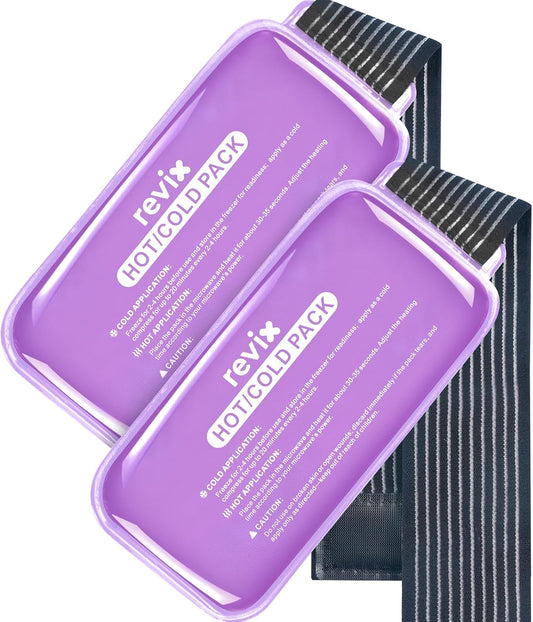 REVIX Ice Packs for Injuries Reusable, 2 Packs Hot & Cold Gel Ice Packs with PVC Cooling Design & Adjustable Strap, Flexible Therapy on Joints, Muscles, Shoulder, Back and Knee (10" x 5" Purple)