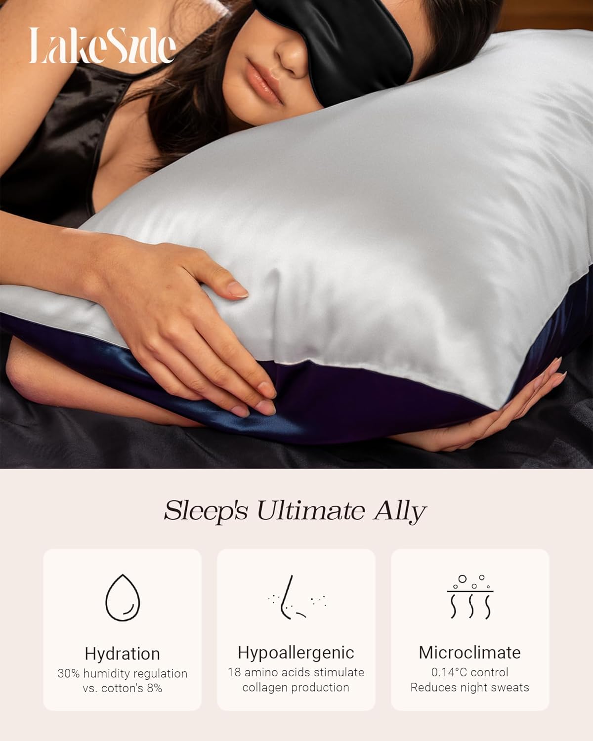 Oriental Lakeside® 100% Pure 22 Momme Mulberry Silk Pillowcase with Envelope Closure - Nighttime Skincare & Hair Care Hydrating Pillow Cover