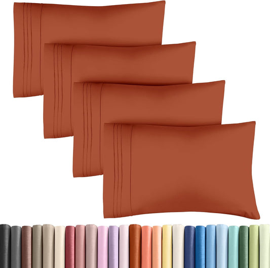 Queen Pillow Cases Set of 4 - Ultra Soft Hotel Quality Pillowcase Covers - Comfy, Cozy & Wrinkle Free - Shrink, Stain & Fade Resistant - Machine Washable Pillow Protectors - 4 Piece Set - Terracotta