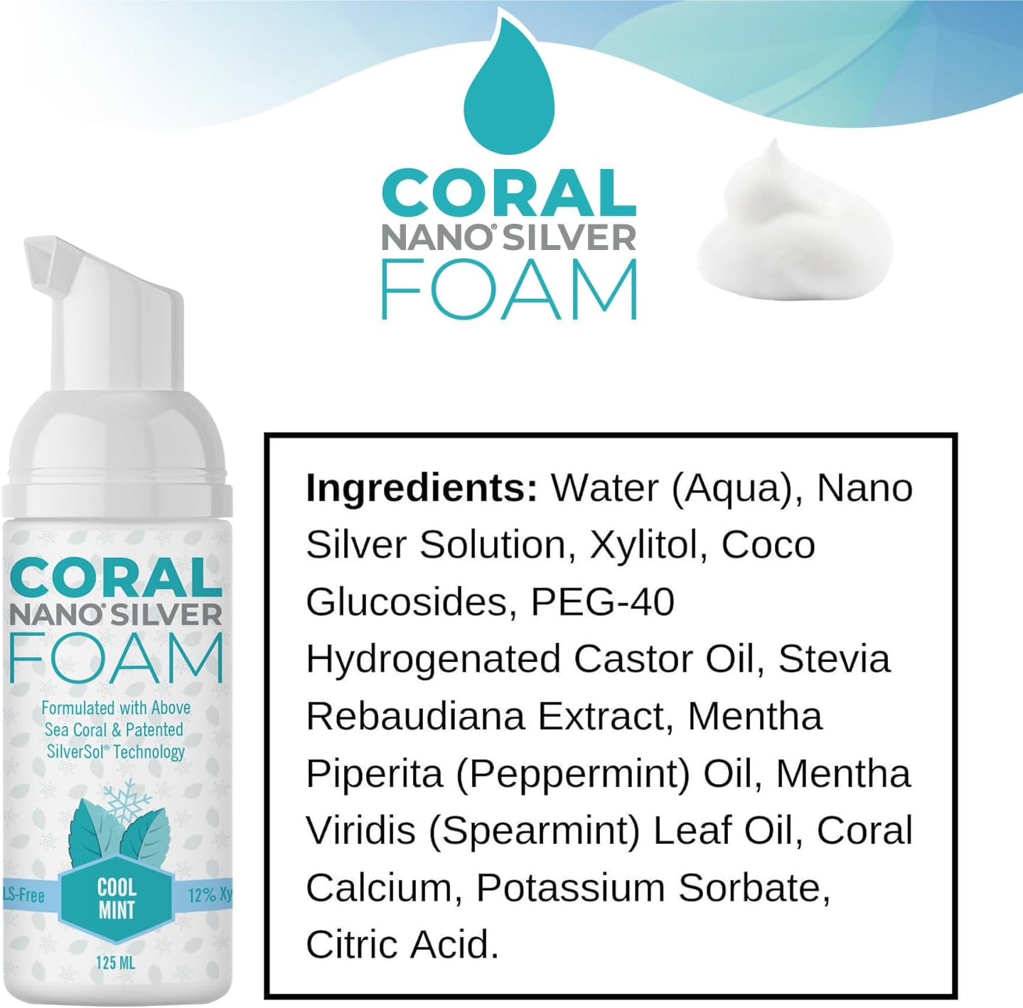 Coral Nano Silver Foaming Toothpaste, Natural Fluoride Free Toothpaste, SLS and Glycerin Free, Cool Mint, 4 Ounce