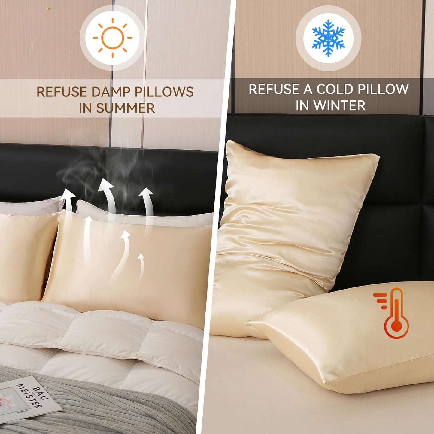 Tyfitb Satin Pillowcase Set for Hair & Skin Care – Cooling, Hypoallergenic, Anti-Frizz, Wrinkle-Free – Soft, Luxurious Pillowcases with Envelope Closure – 2-Pack, Queen Size 20x30, Gift-Ready