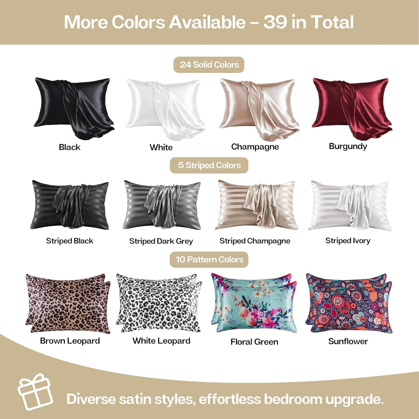 MR&HM Satin Pillowcase for Hair and Skin, Silk Satin Pillowcase 2 Pack, King Size Pillow Cases Set of 2, Silky Pillow Cover with Envelope Closure (20x36, Taupe)