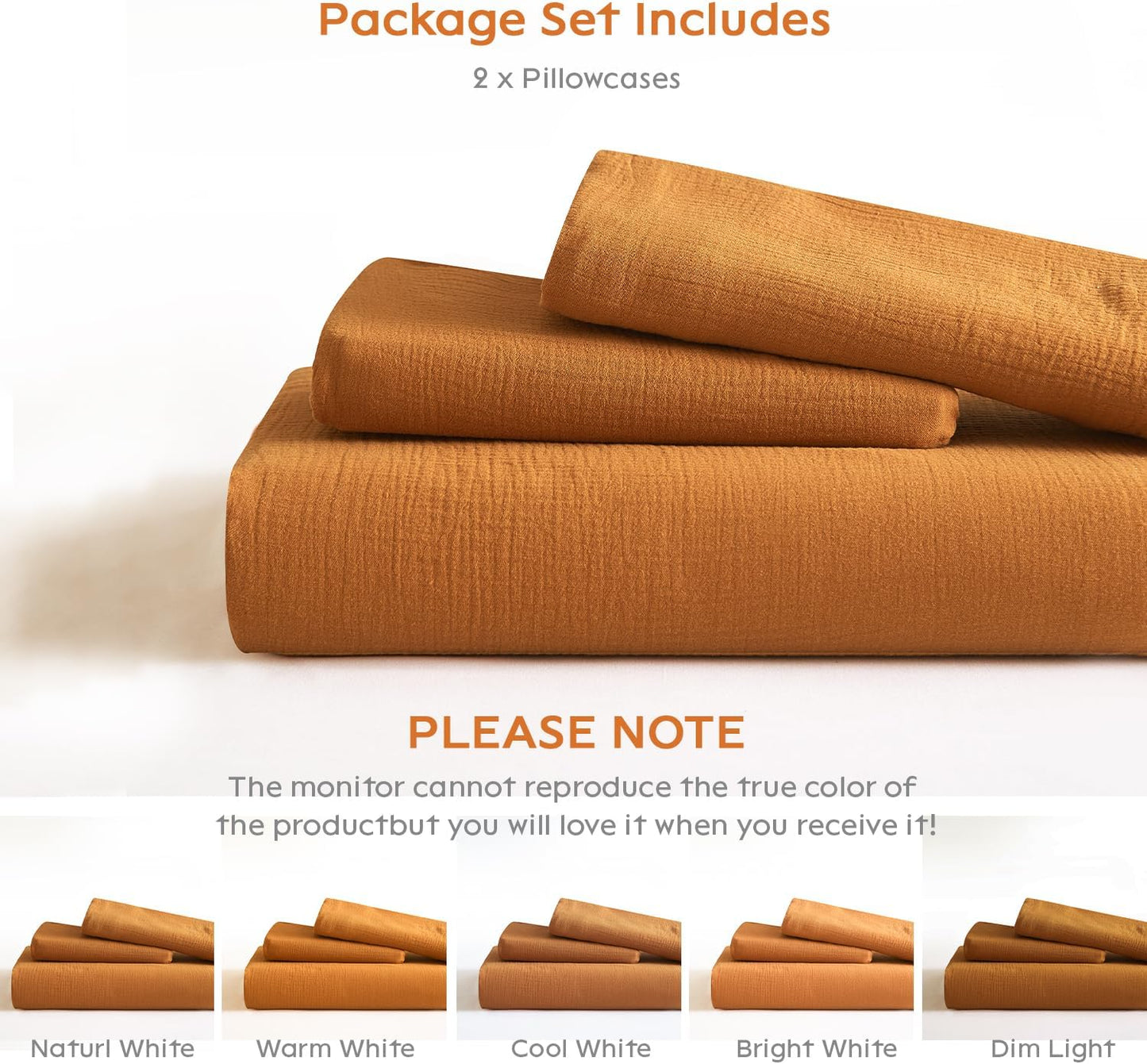 SE SOFTEXLY Muslin Pillowcases King Size 100% Cotton, 2 Pack Linen Like Pillow Shams with Envelope Closure, Ultral Soft and Breathable Pillow Case Covers, Pumpkin, 20" X 36", No Filling