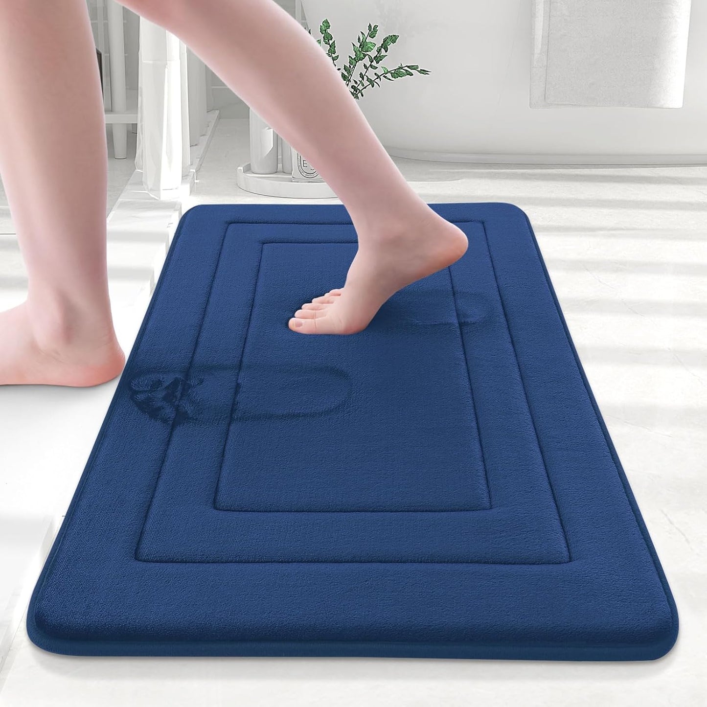 Arotive Memory Foam Bathroom Rug Mat 24x16, Ultra Soft and Absorbent Bath Mat, Machine Wash Dry, Comfortable Bath Rug Carpet for Bathroom Floor, Tub and Shower, Navy