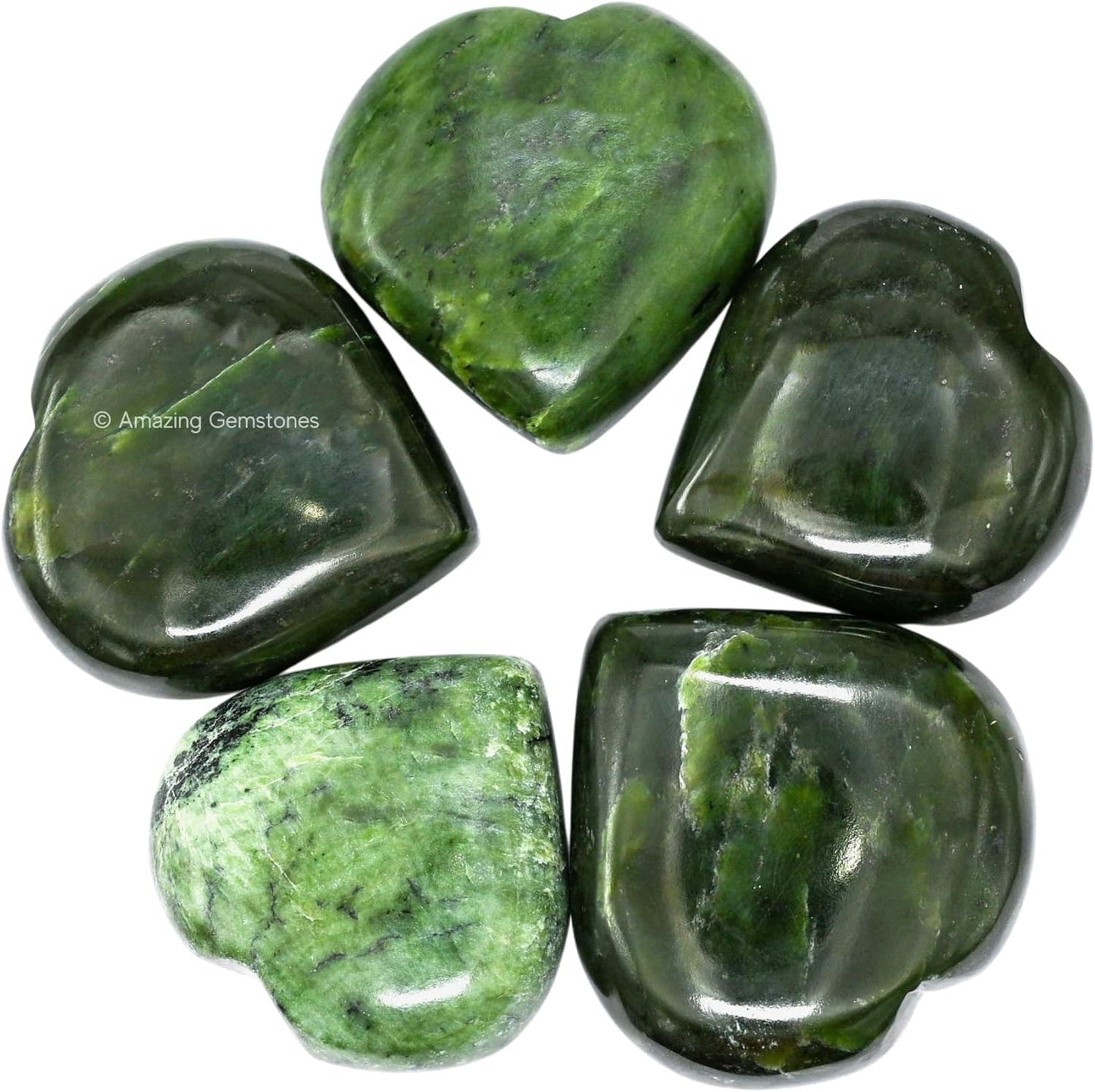 Amazing Gemstone Nephrite Green Jade Crystal Heart Palm Stone - Pocket Massage Worry Stone for Natural Body Chakra Balancing, Reiki Healing and Crystal Grid