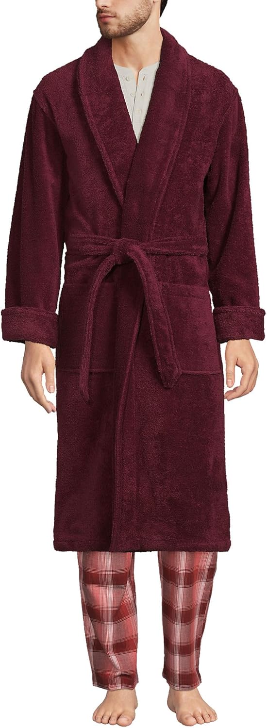 Lands' End Men's Calf Length Turkish Cotton Terry Bathrobe