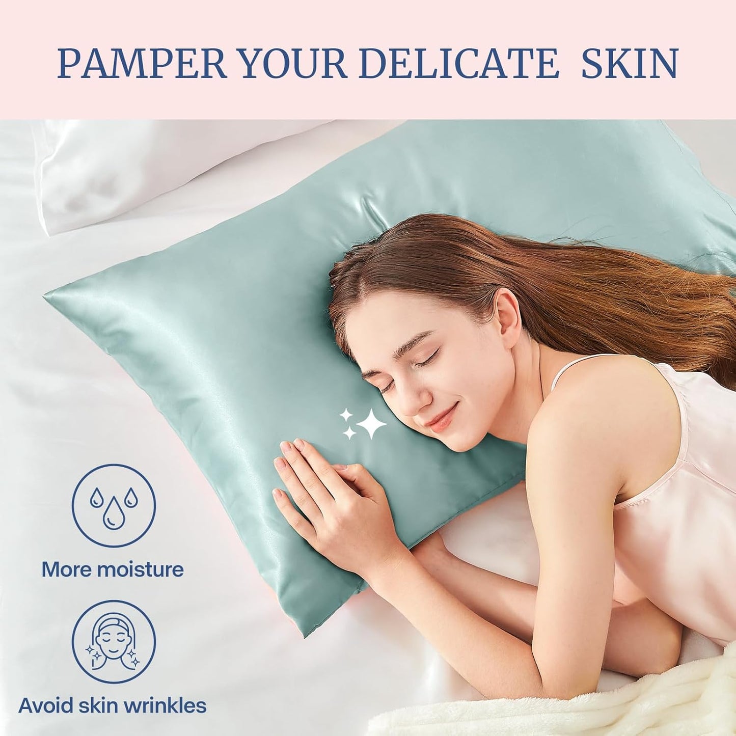 BEDELITE Satin Pillowcase for Hair and Skin, Super Soft Similar to Silk Pillow Cases 4 Pack with Envelope Closure, Cooling Pillowcases for Women Men (20"x36" King Size, Haze Blue)