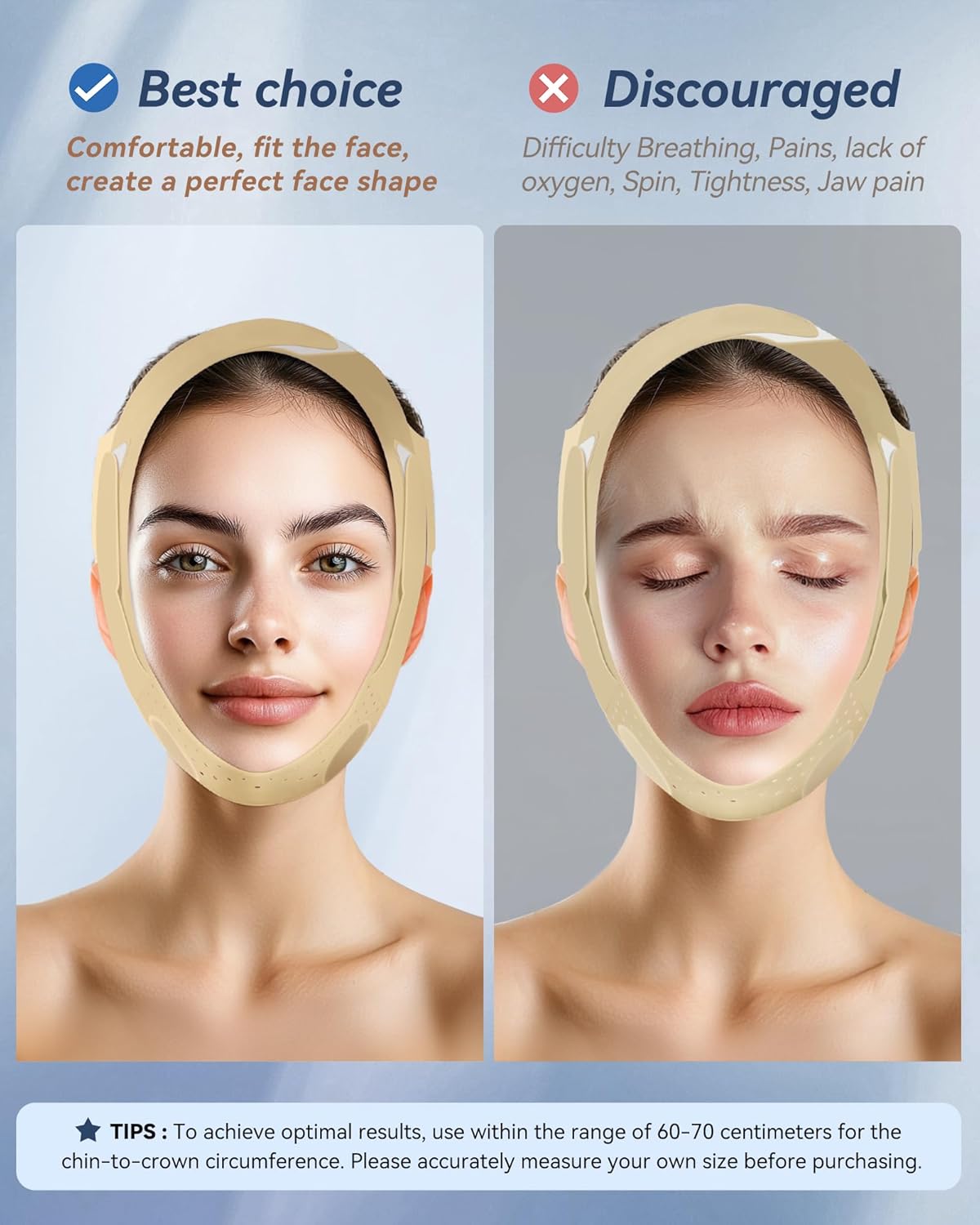 Reusable V Line Silicone Face Strap, Soft Silicone Chin Strap for Women 23-27 Inches (Nude)