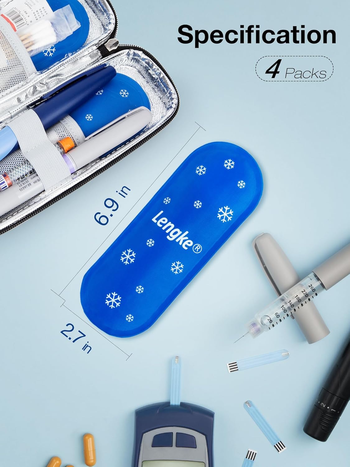 Leng Ke TSA Approved Ice Packs 4 pcs, Upgraded Reusable Ice Packs for Insulin Cooler Travel Case