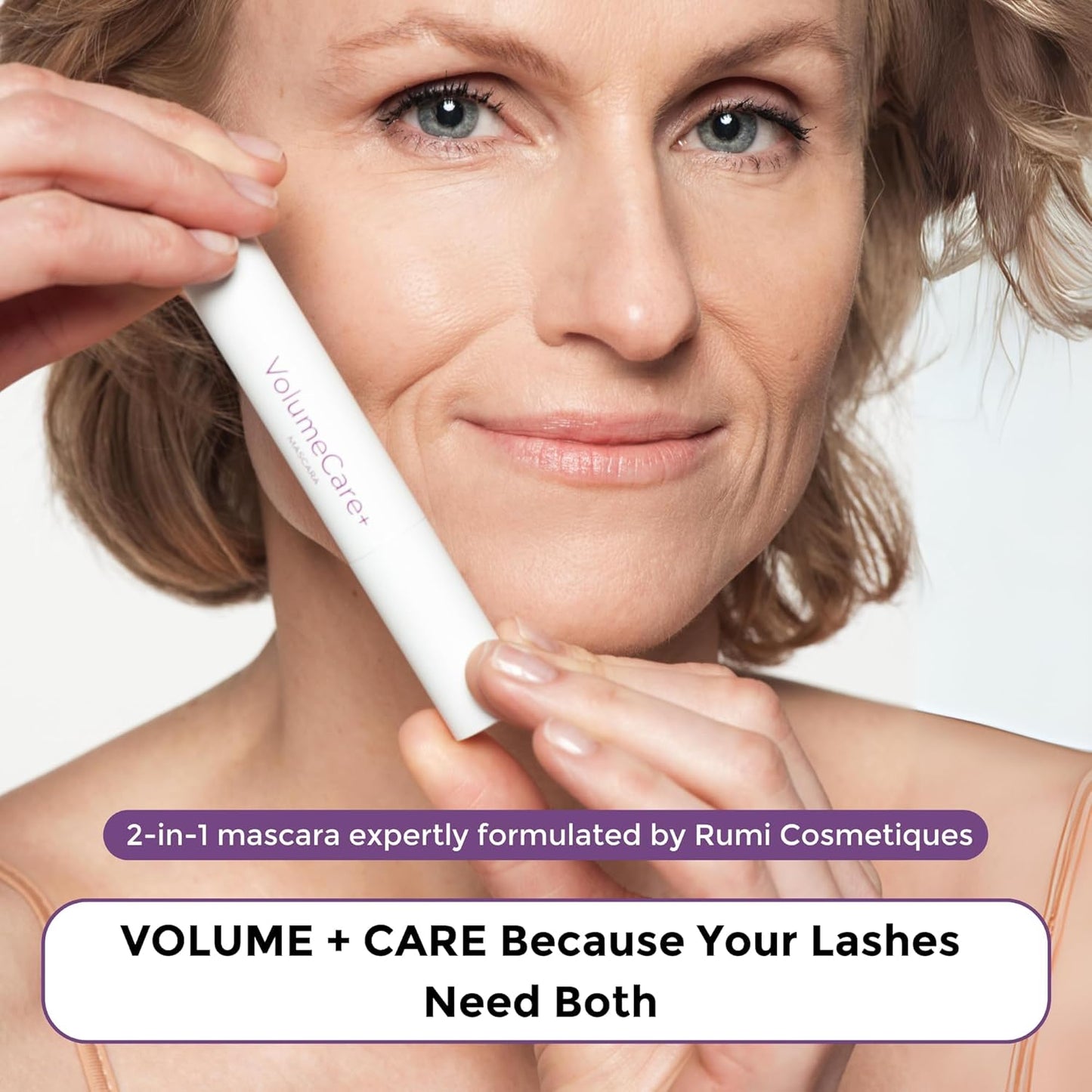 VolumeCare+ Mascara For Older Women - Extreme Length and Volume 2-in-1 Formula - No Clumps, Long-Wearing, Hypoallergenic Mascara For Sensitive Eyes (Natural Black)