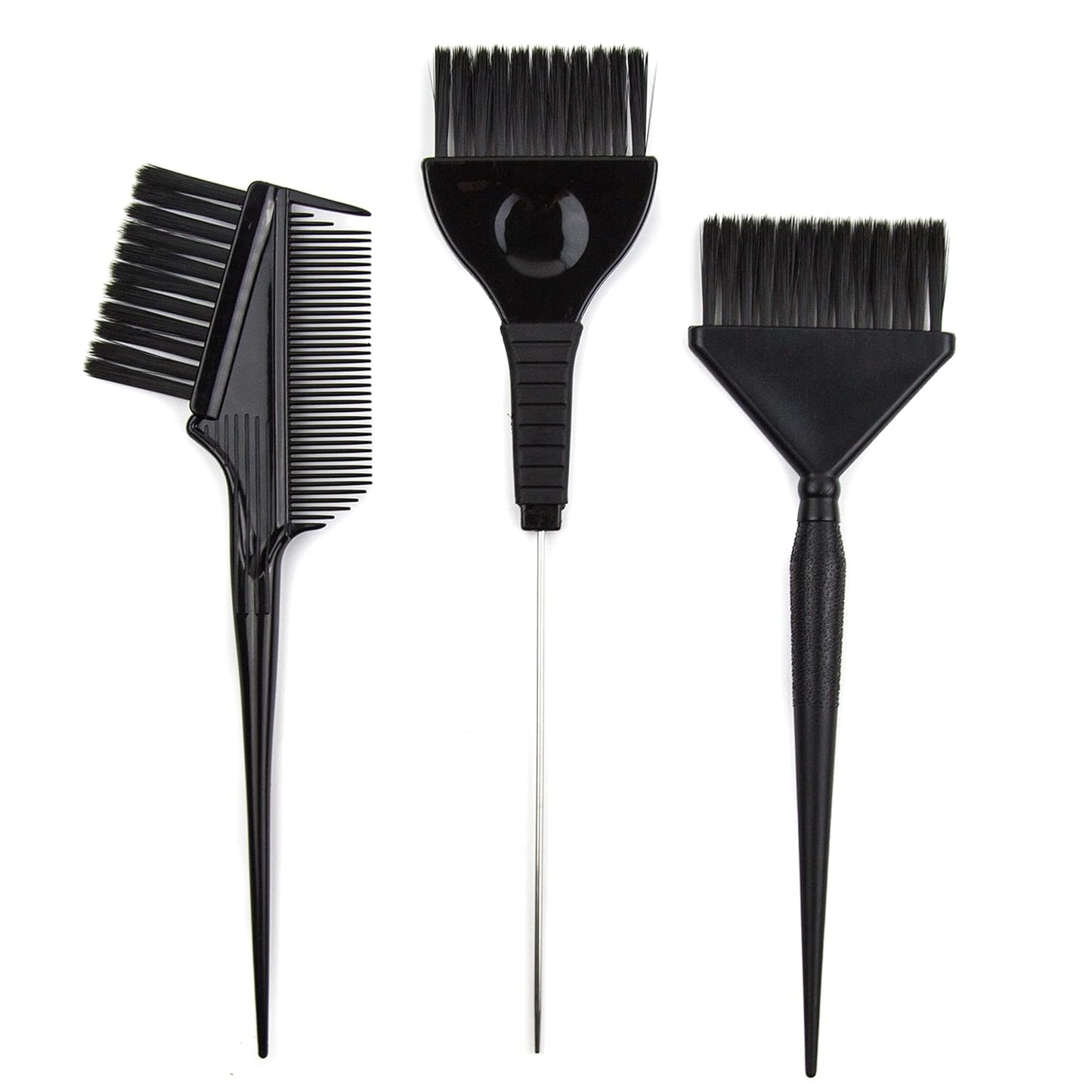 Hair Dye Brush Set - 3 Tint Brushes for Hair Color and Treatments - Extra Wide Brush - Pintail Brush - Emperor Brush - Variety Set Salon Color Brushes (Black)